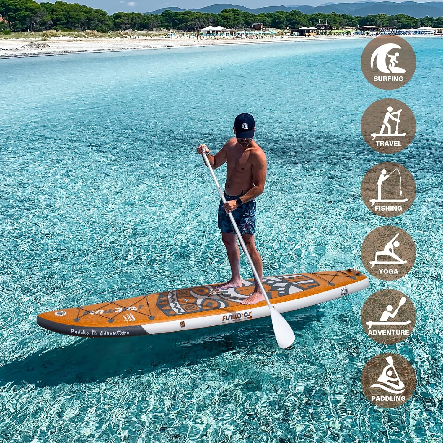 FunWater Tavola Gonfiabile Con Pinne,Guinzaglio Di Sicurezza,Pompa A Mano,Pagaia,Zaino Sup,Per Adulti E Ragazzi Di Tutti I Livelli