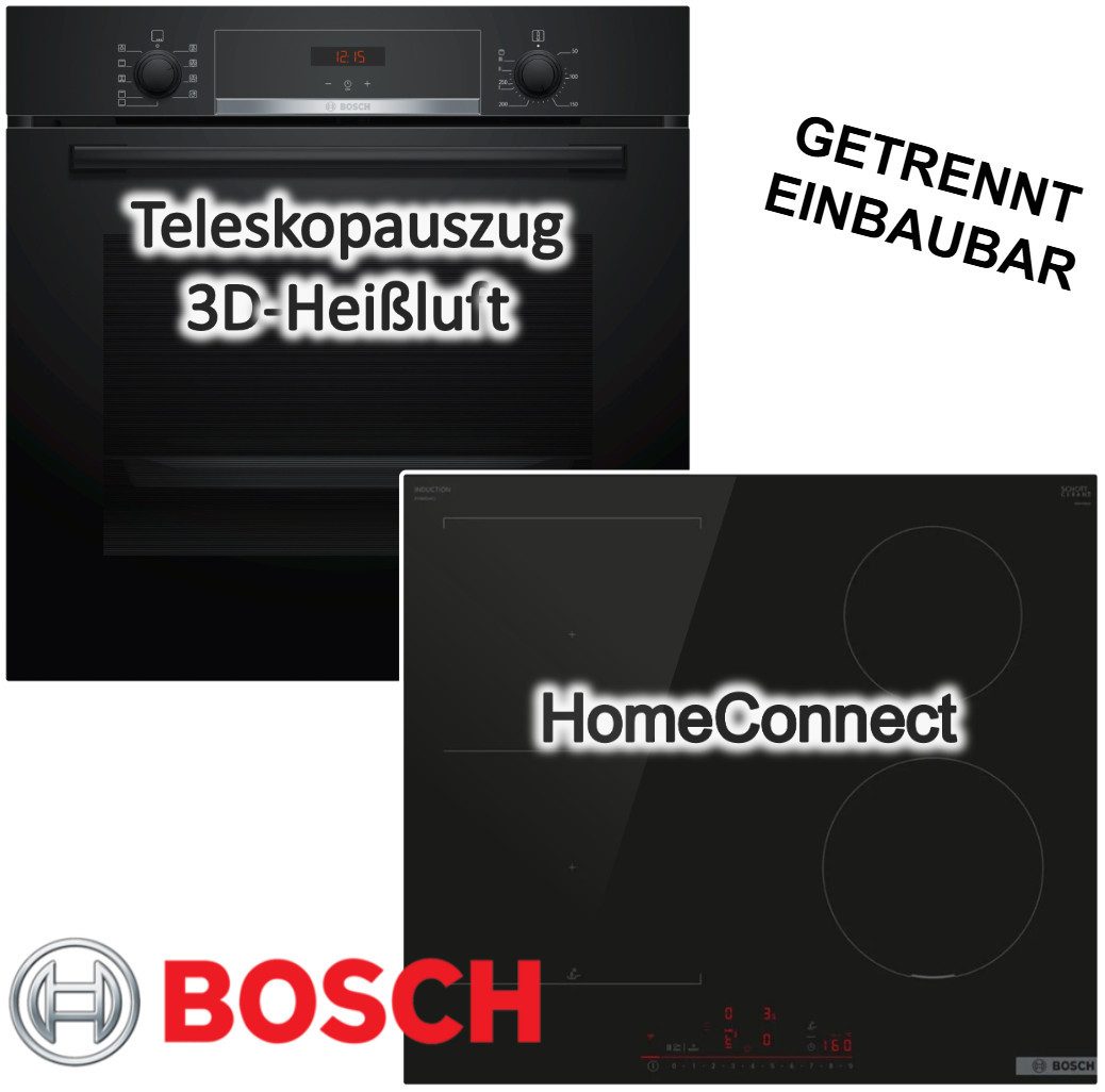 Backofen-Set Schwarz Hydrolyse Teleskopauszug + Induktionskochfeld HomeConnect
