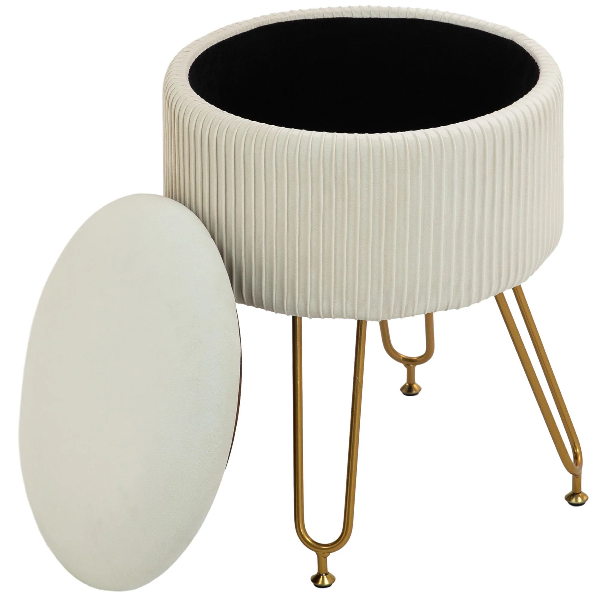 HOMCOM Sitzhocker mit Stauraum und umklappbarem Deckel Cremeweiß