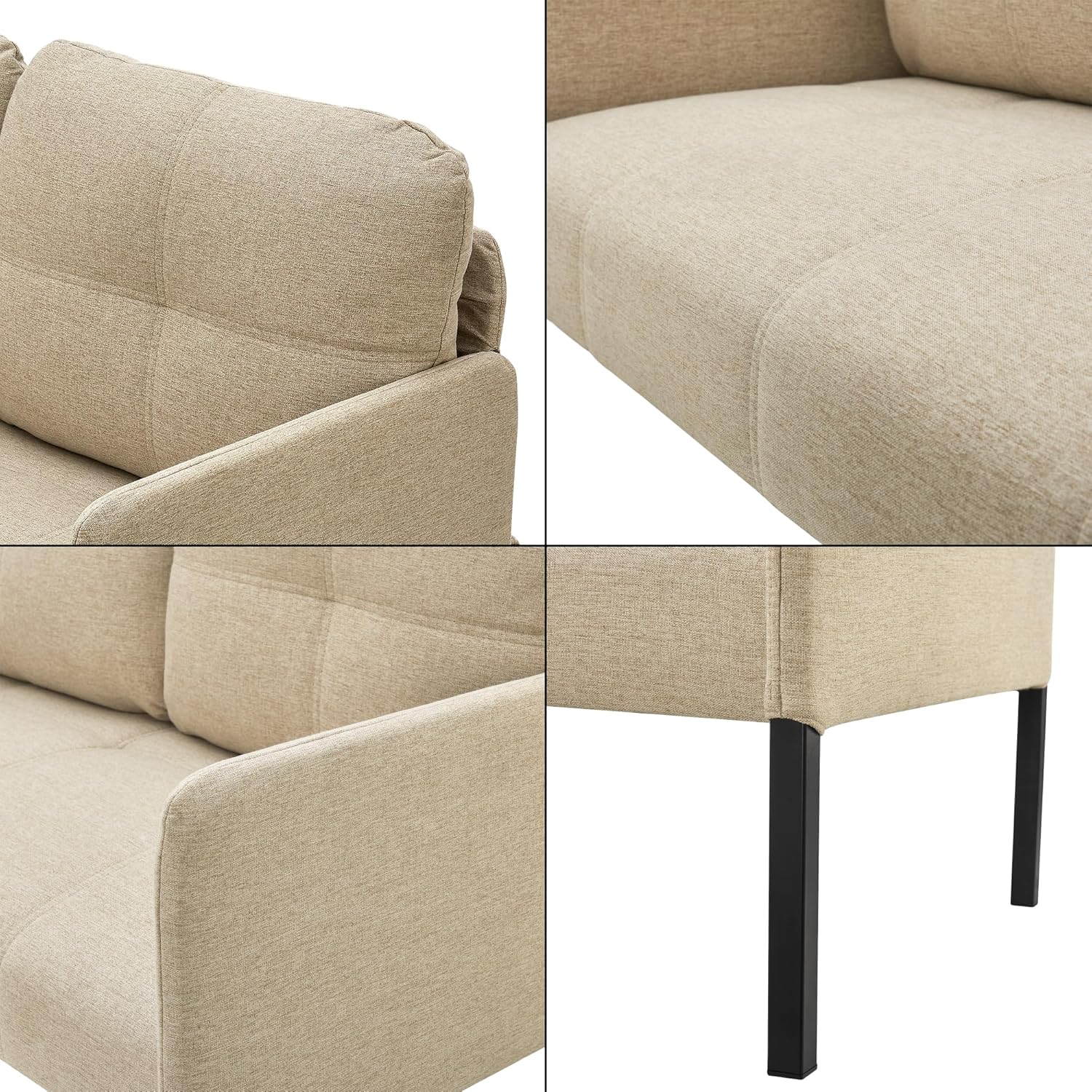 [en.casa] Divano a 2 Posti di Seduta Divano Relax con Braccioli Divano con Seduta e Schienale Imbottiti Rivestimento in Tessuto - Beige