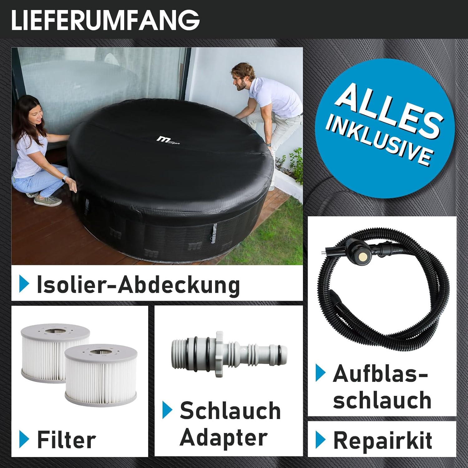 BRAST Whirlpool aufblasbar MSpa Starry mit LED Beleuchtung für 6 Personen Ø204x70cm In- Outdoor Pool 138 Massagedüsen Energiespar-Timer Heizung Bubble Wellness Massage