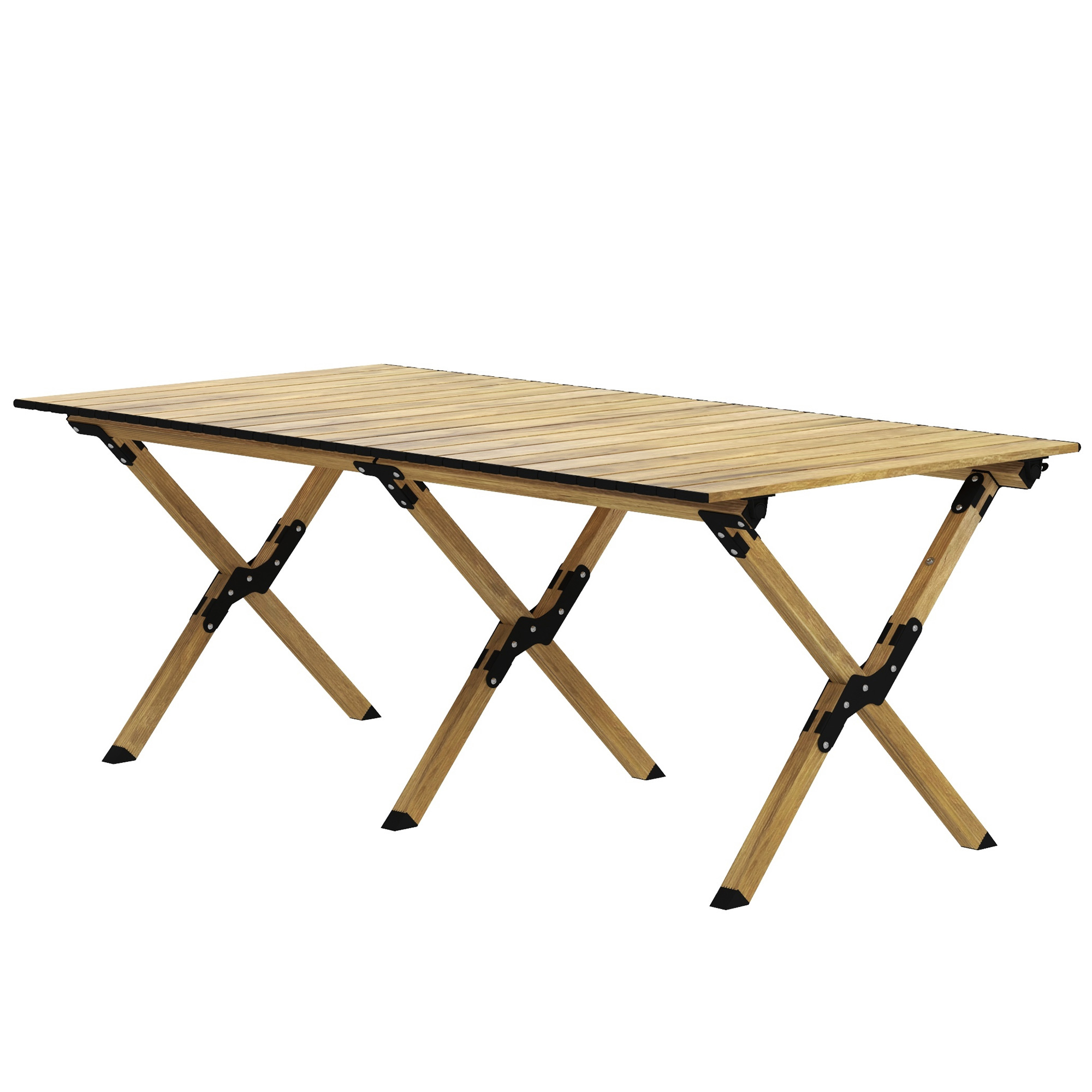 Outsunny Campingtisch Picknicktisch Gartentisch aus Aluminium mit aufrollbarer Platte Naturholzoptik