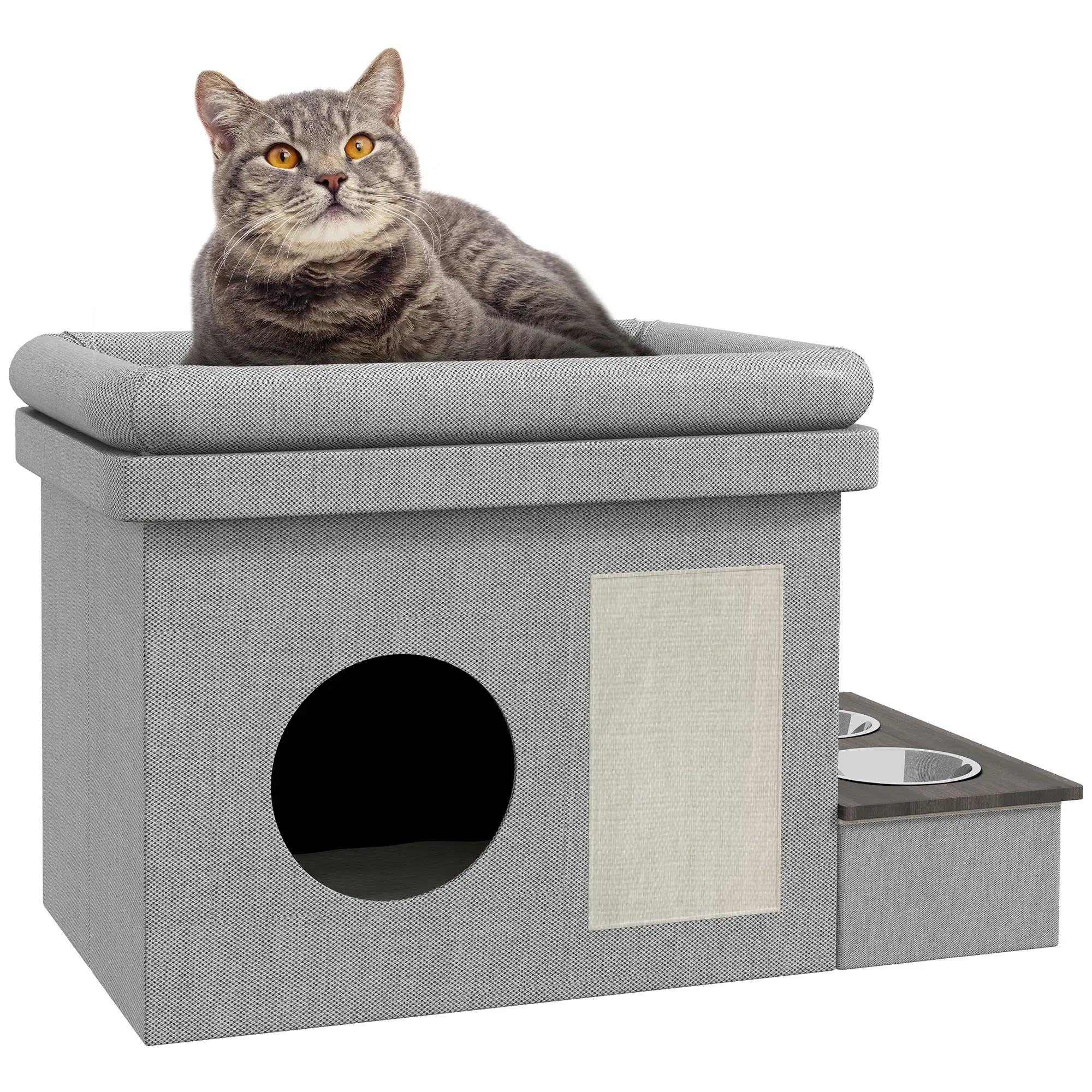 Roestvrijstalen voerbakset 2 kommen grijs 78x48x49,5 cm