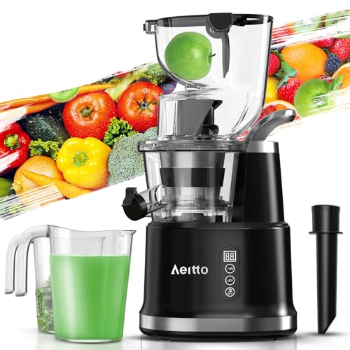 Aeitto Cold Press Juicer, Juicer Machines with Large Feed Chute, Large Capacity, Slow Masticating Juicer for Fruits and Vegetables, Self Feeding for Juice Extractor,BPA Free, Black : Home & Kitchen