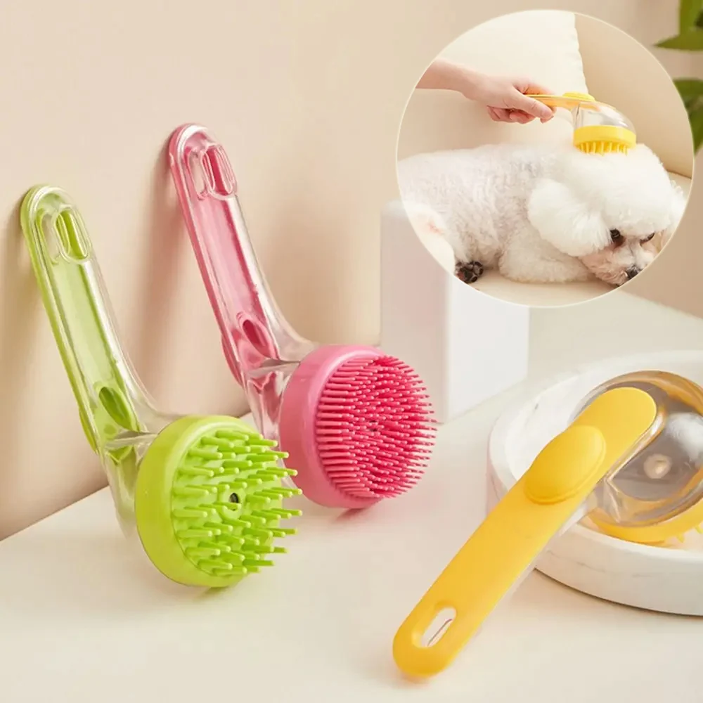 Long Handle Pet Bath Brush for Dogs & Cats with Soft Silicone Bristles
