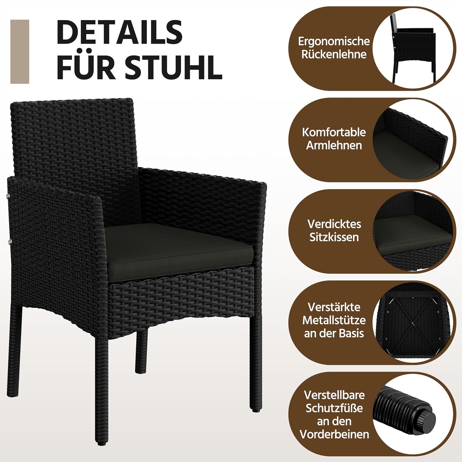 Yaheetech 4-er Gartenmöbel Set Balkonmöbel Set aus Polyrattan Terassenmöbel Außen mit 2er Sofa, 2 Stühle, Tisch & Sitzkissen für Terrasse/Balkon/Garten, Schwarz & Grau