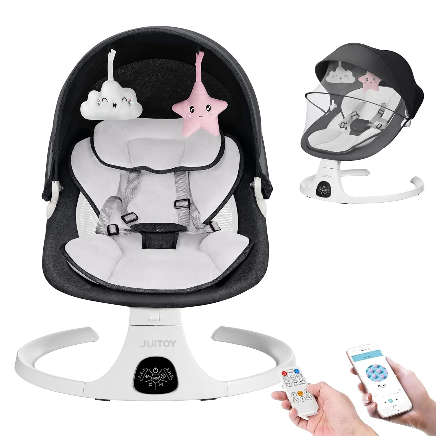 Baby Swing for Infants to Toddler Electric Newborn Swing with 5-Speed 3-Seat Positions 5-Point Carabiner,with Bluetooth Music 10-Preset Melodies, Indoor and Outdoor use