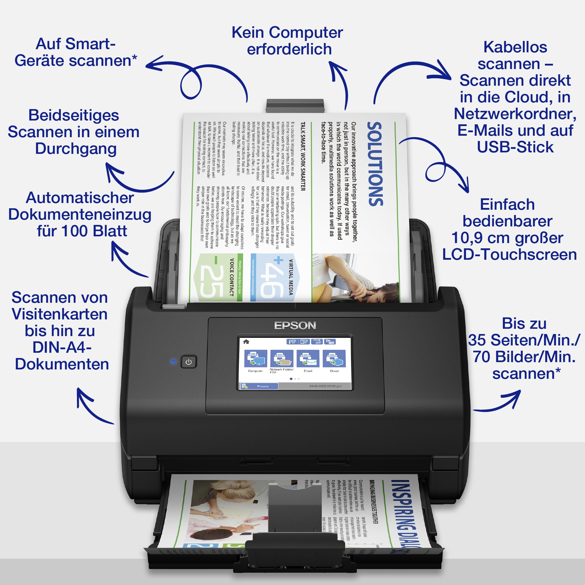 Dokumentenscanner ES-580W DIN A4 WLAN USB Duplex 35 Seiten/min 70 Bilder/min 100-Blatt-ADF 600 dpi Wi-Fi Direct