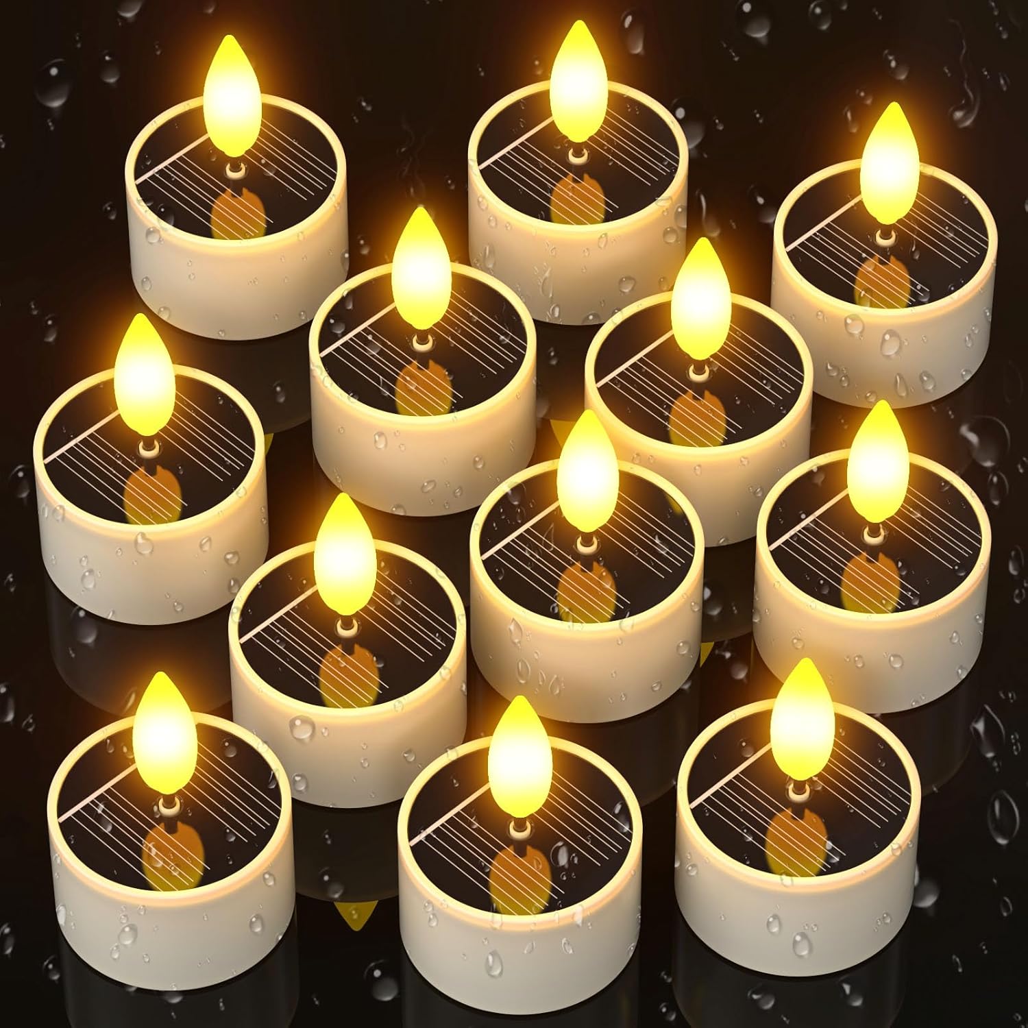 SoulBay Candele Solari per Esterni, 12 pezzi Impermeabili Candele Finte LED Solari Ricaricabili Fiamma Decorative Tea Light per Esterni Balcone Giardino Lanterna Stanza Natale Decorazioni Casa