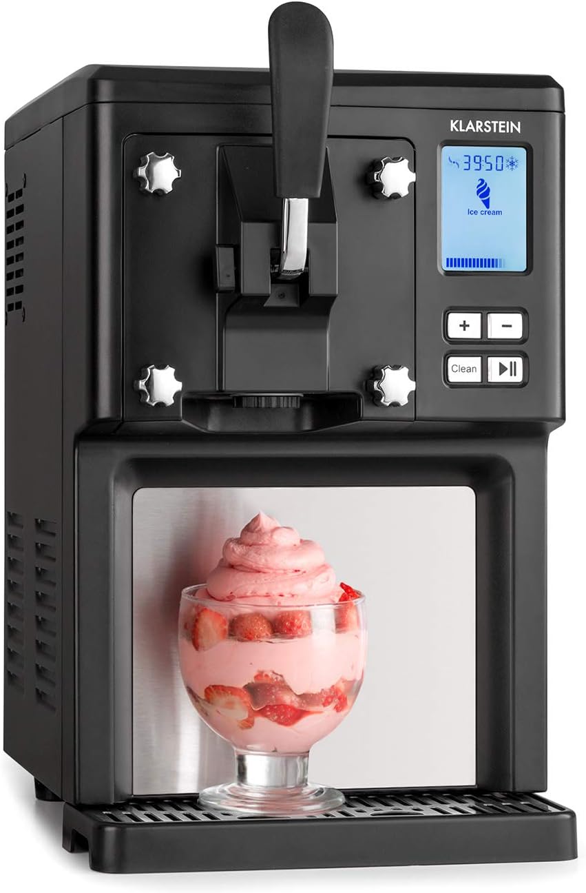 KLARSTEIN Sweet Sundae - Macchina per Gelato, Gelatiera, 1,5 L, Compressore Autoraffreddante, 200 W, Sistema di Erogazione, Mantenimento Temperatura per 3 h, Pulizia Automatica, Acciaio Inox, Nero