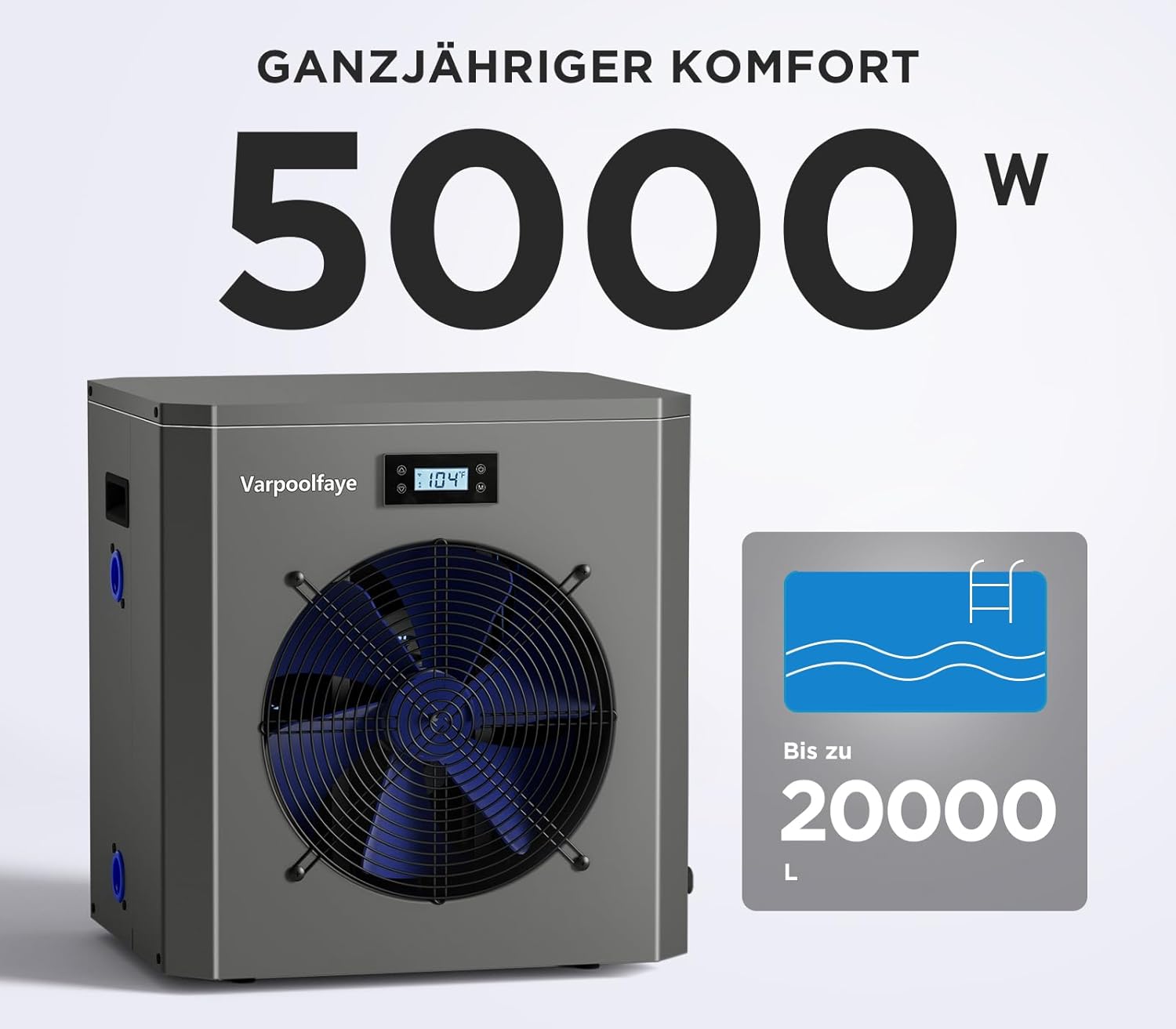 5KW Elektrische Pool Wärmepumpe Für Aufstellpool Poolheizung Wärmepumpe Schwimmbad Bis 20.000 l 20 m³ WiFi Steuerung 220v 240v 50Hz