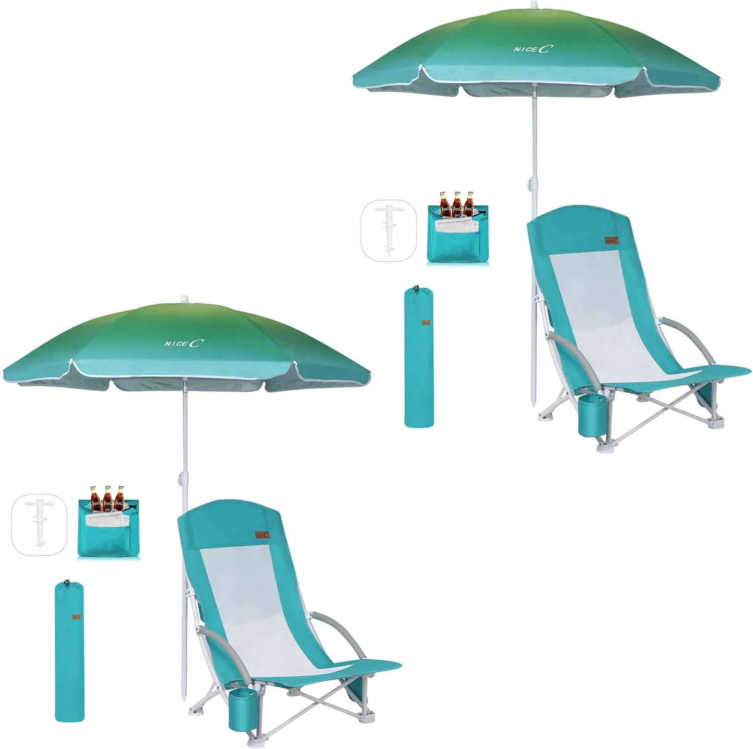 Beach Chairs for Adults with Umbrella and Cooler
