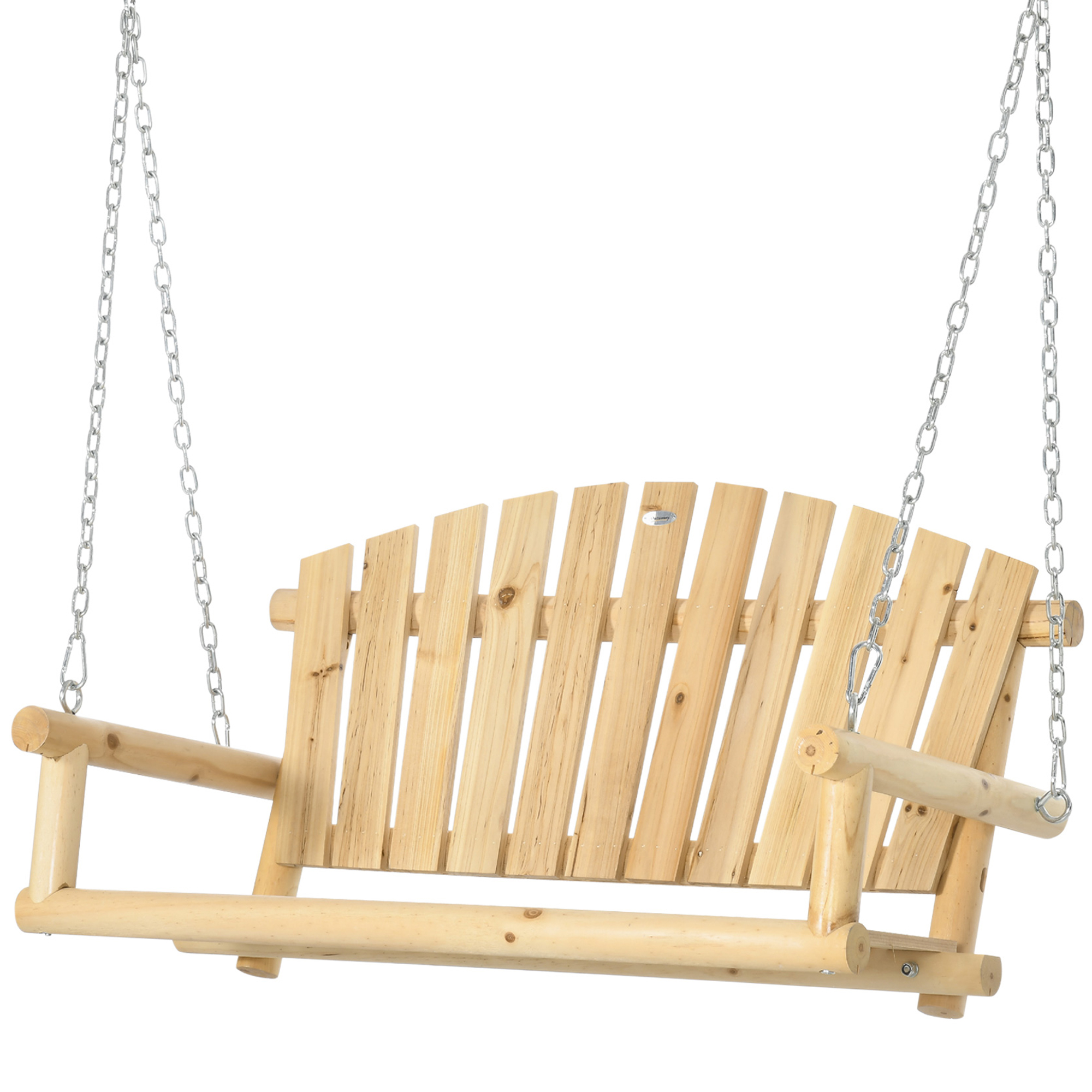 Outsunny Hängeschaukel Gartenbank 2 Personen aus massivem Holz mit Lamellensitz und -rückenlehne, mit Ketten natürlich