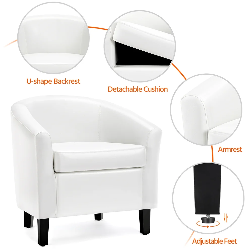 Renwick Faux Leather Barrel Accent Chair for Living Room, Set of 2, Black