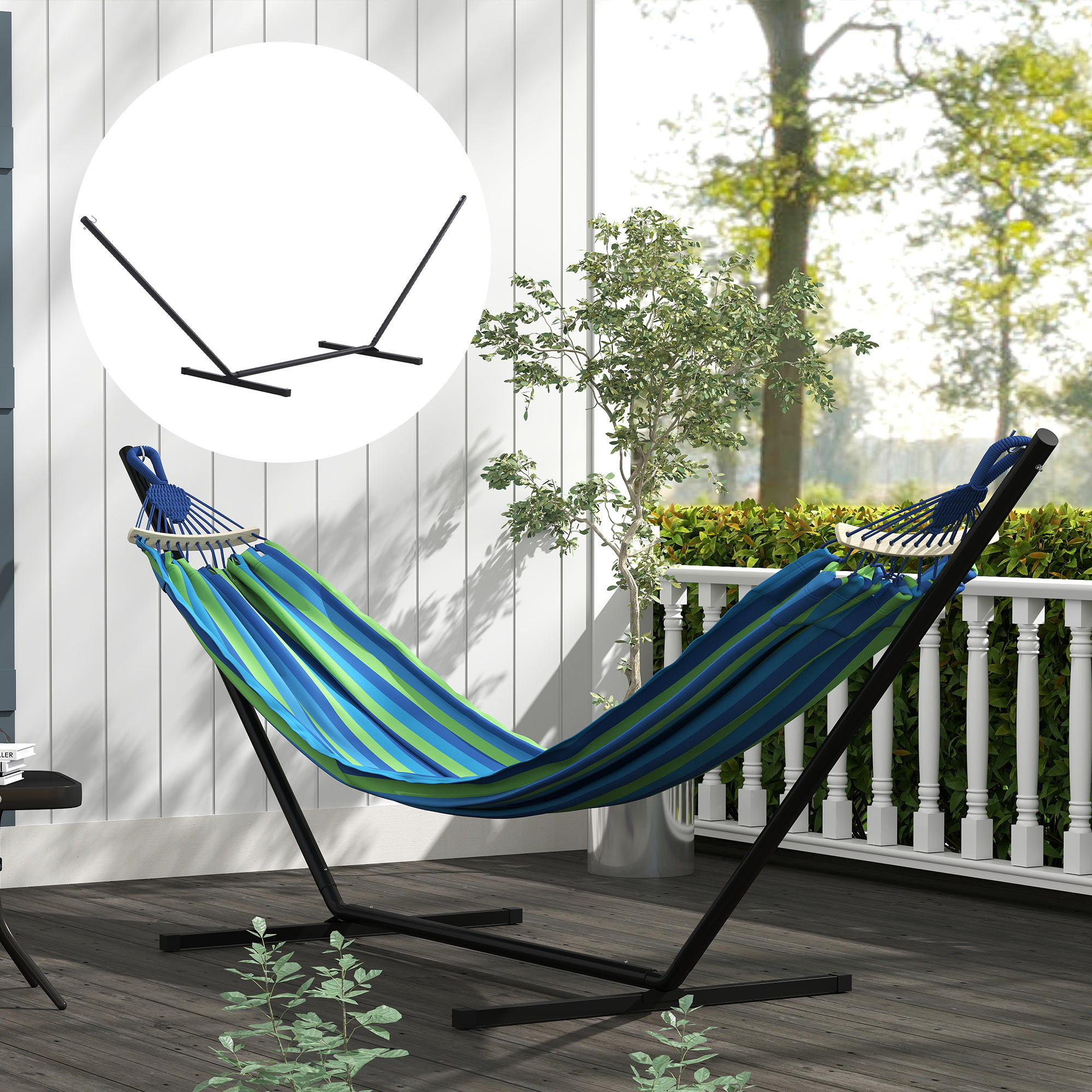 Outsunny Hängemattengestell für Hängematten Hängemattenständer mit Haken Garten Strand Metall 360 x 92 x 112 cm bis 120 kg