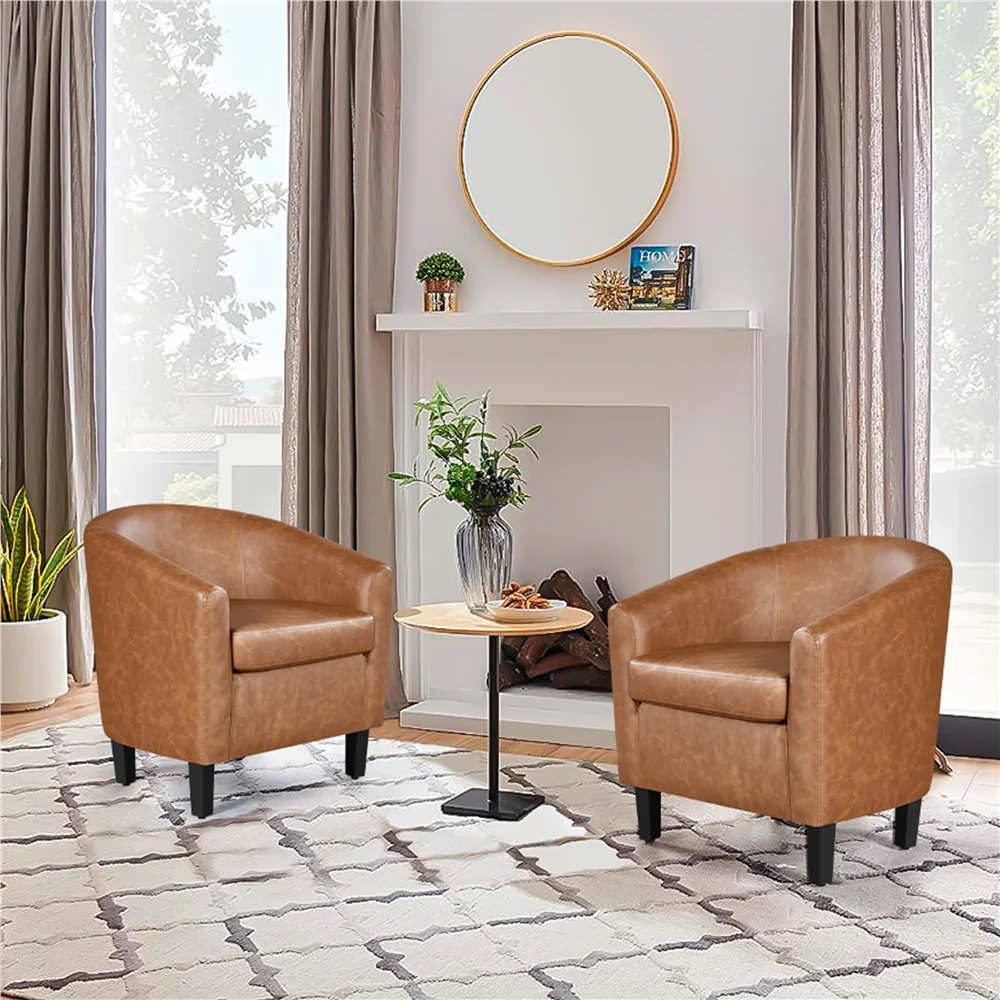 Renwick Faux Leather Barrel Accent Chair for Living Room, Set of 2, Black