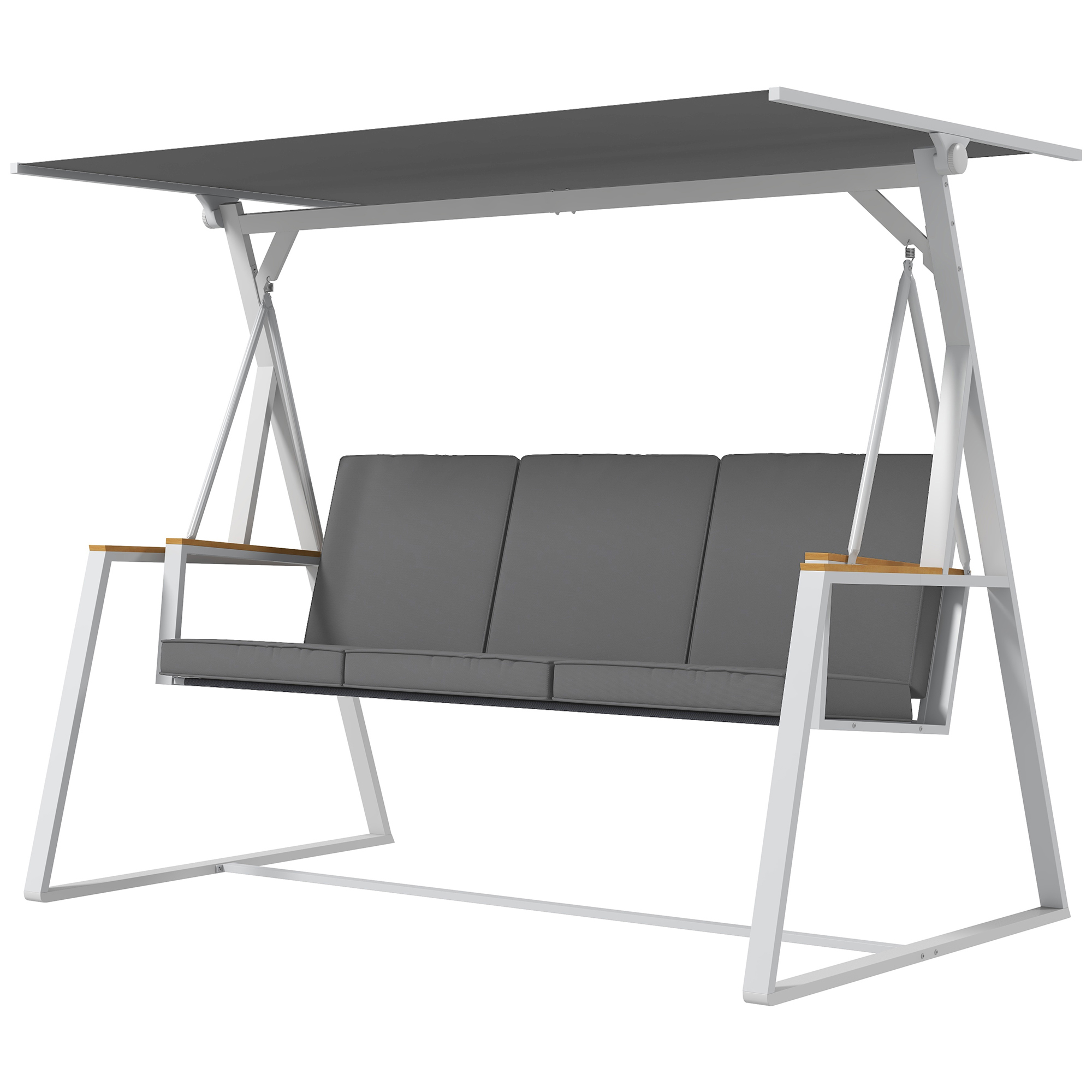 Outsunny Terrassenschaukel für 3 Personen mit verstellbarem Sonnendach inkl. Matratze Gesamtmaße 205L x 130B x 175H cm Dunkelgrau