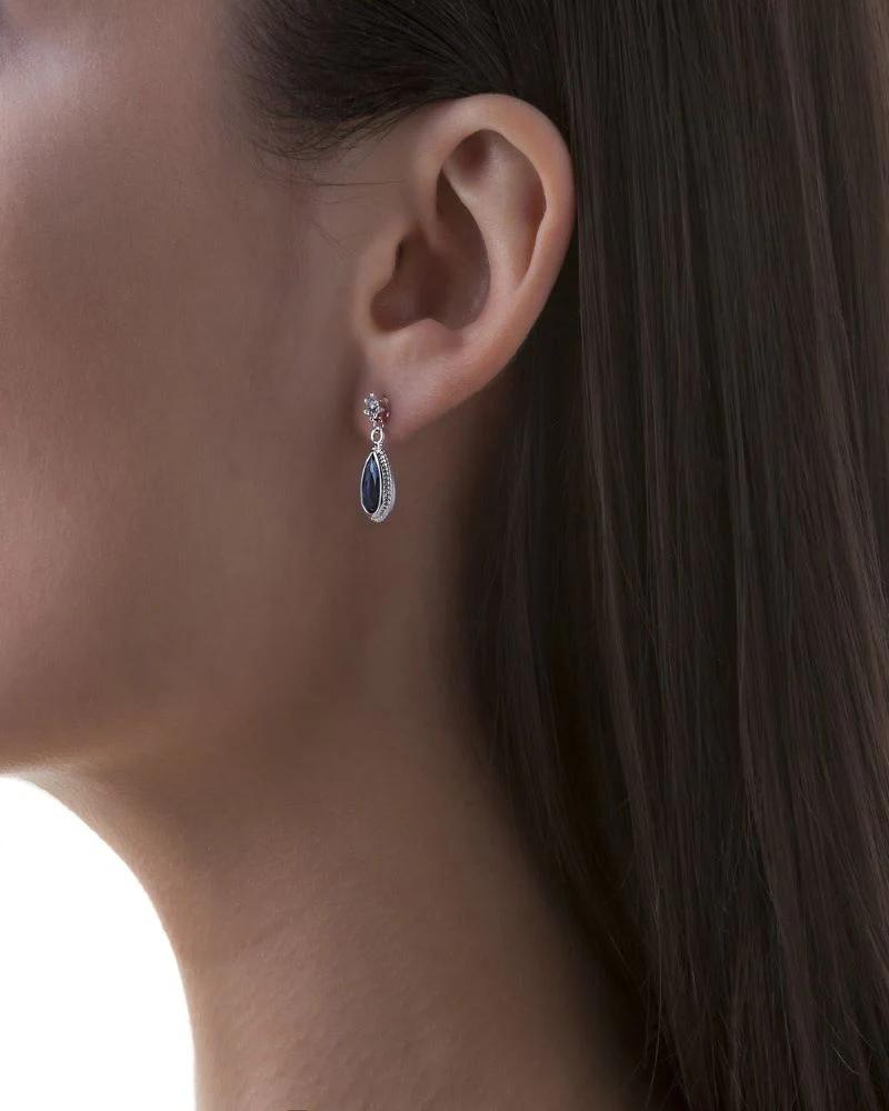 Newbridge Silverware Silver Earrings with Blue Stone