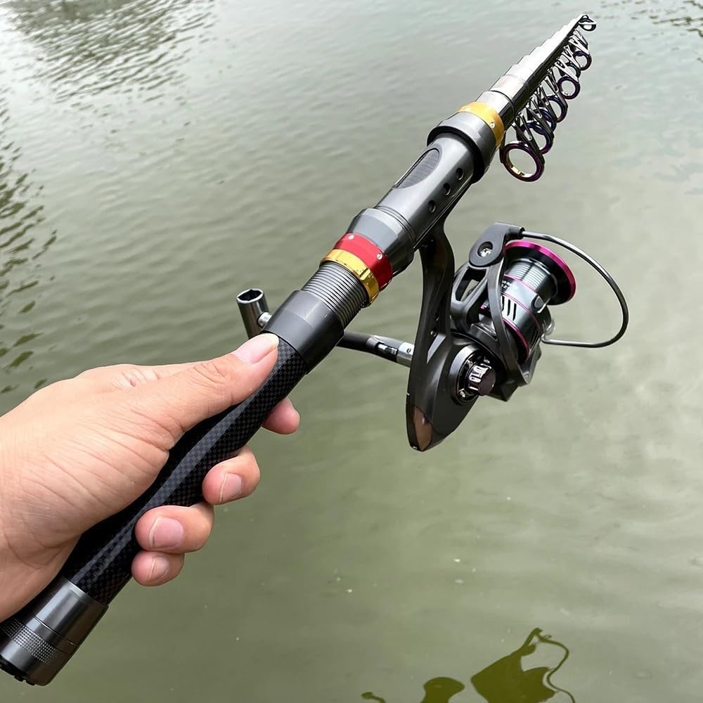 Angelrute Carbon Fiber Angelrute und Rolle Combo Super Harte Teleskop Angelrute Rolle Kit Teleskopisch(3.6M Rod 5000 Reel)