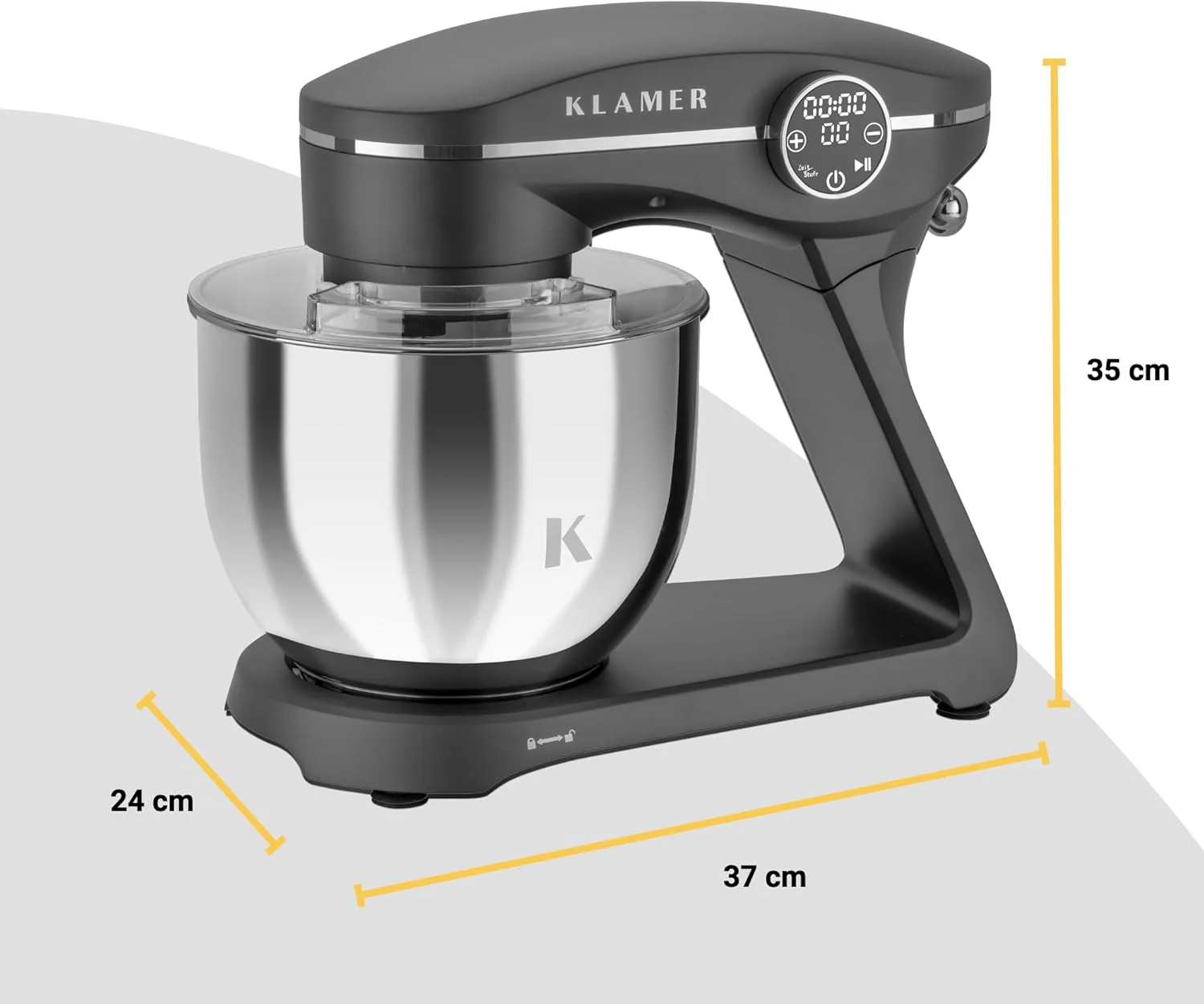 KLAMER Keukenmachine 1800W, Kneedmachine met 6 Liter RVS Kom, 10 Snelheidsstanden met Timer, Klopper, Deeghaak, Garde en Spatdeksel