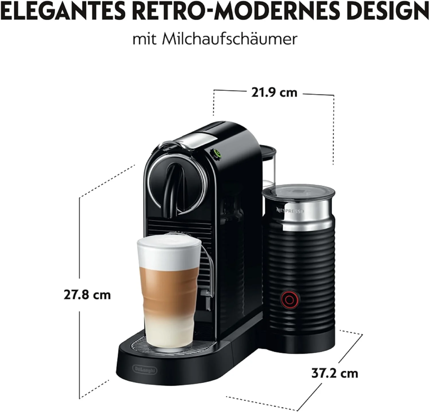 Nespresso De'Longhi EN267.BAE Citiz koffiezetapparaat met melkopschuimer, energiebesparende functie, 1710W, 1 liter, 37.2 x 21.8 x 27.7 cm, zwart