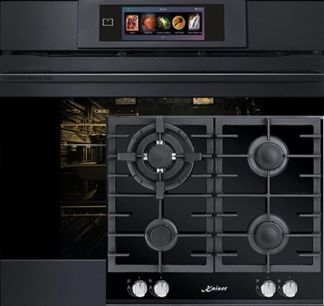 Backofen-Set Herd Set Autark Einbaubackofen XXL Multi 29, Multifunktions-Elektro-Backofen mit Pyrolyse und Dampfreinigung, 60 cm+Gas-Kochfeld 60cm 4 Brenner WOK 3,8 kW WO EH 6347+KCG 6380