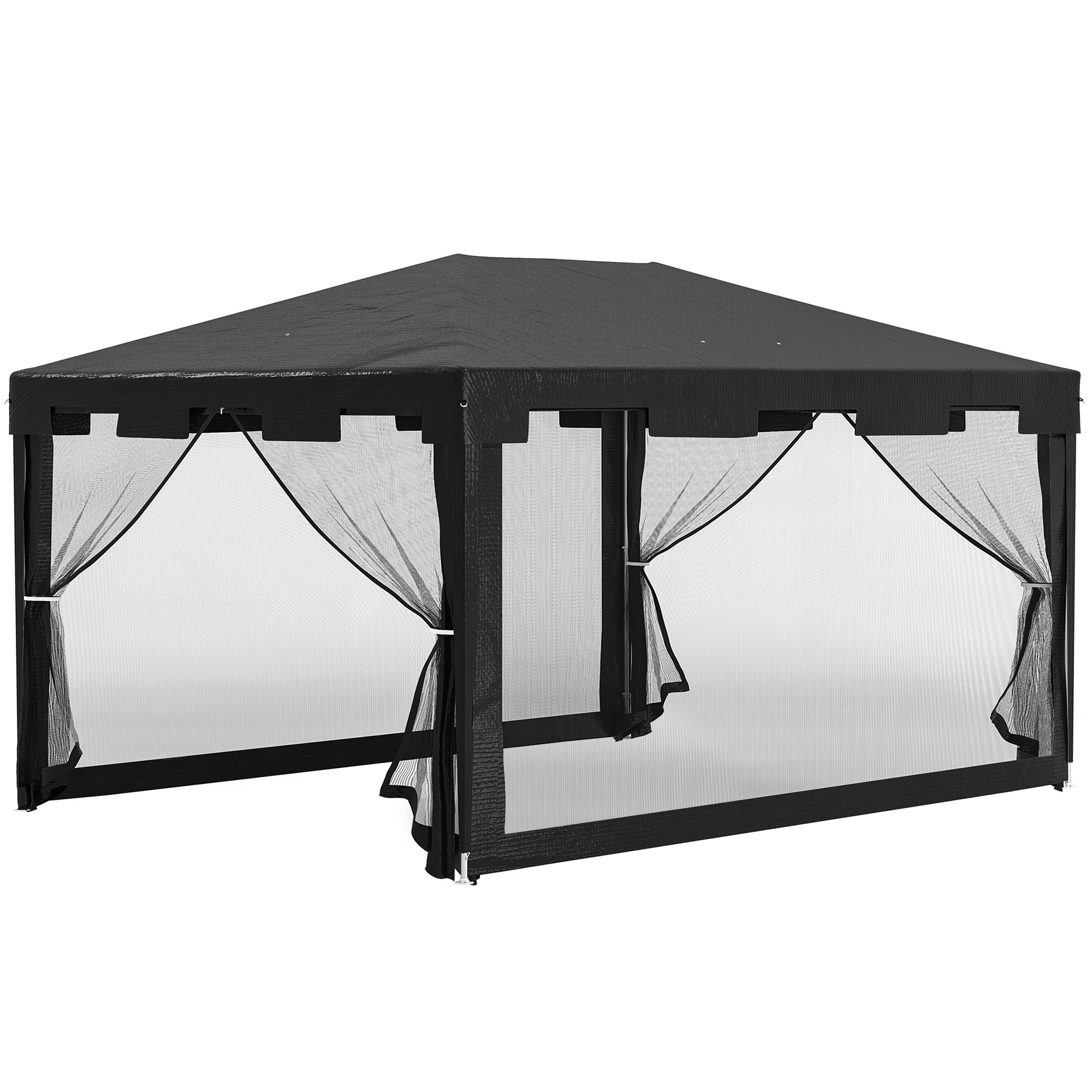 Outsunny Pavillon Gartenzelt 3 x3 m Pavillon, wetterbeständig, faltbar, 395cm x 295cm x 255 cm, Schwarz