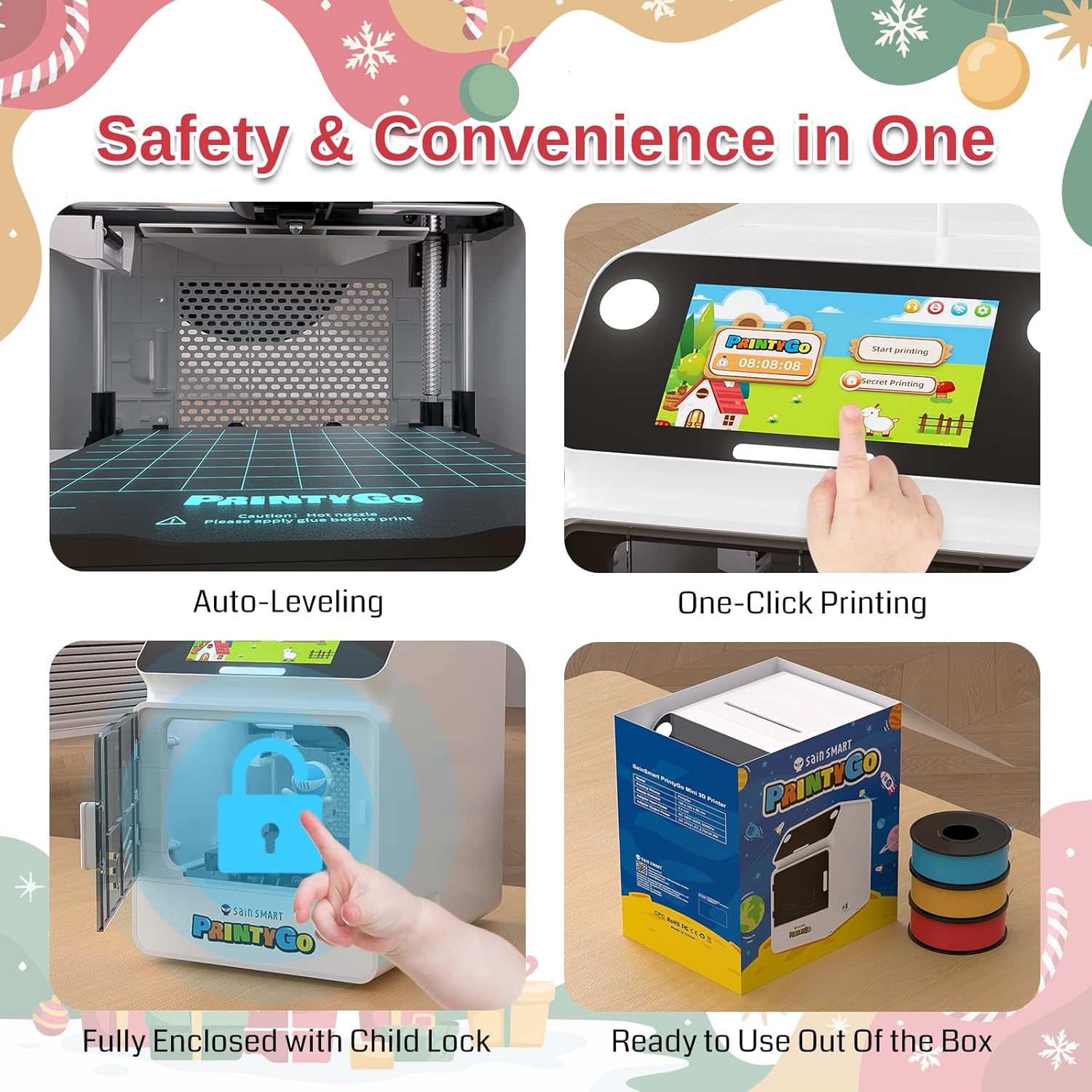 Stampante 3D PrintyGo Mini per bambini, stampante autolivellante da 600 mm/s per principianti con touch screen da 5