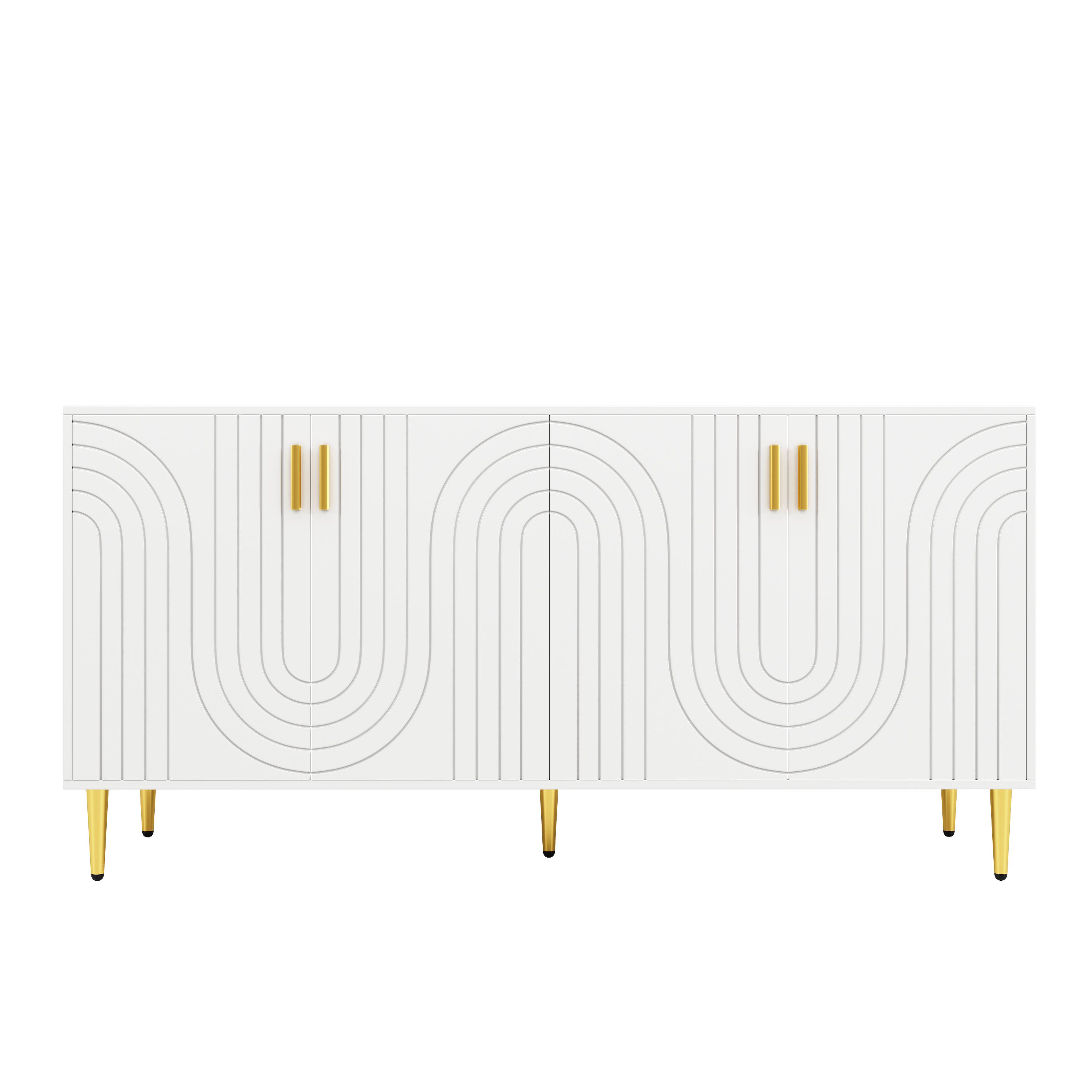 Anrichte 152 cm, goldene Griff, moderner Wellen Design - Modern Küche für Modern Haushalt, Weiss