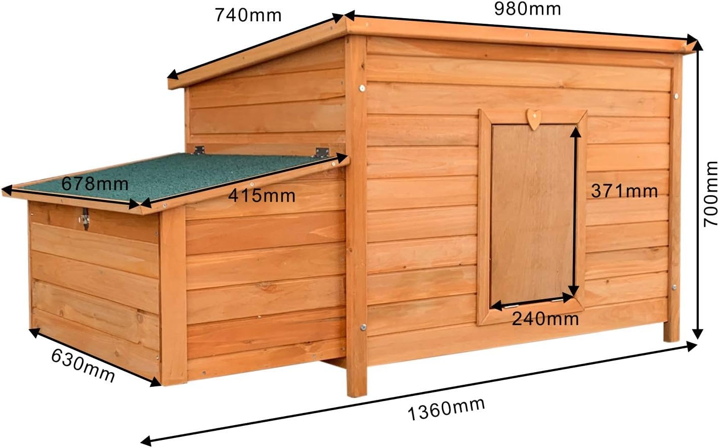 Pollaio con casetta di nidificazione e base estraibile 136x74x70 cm in legno