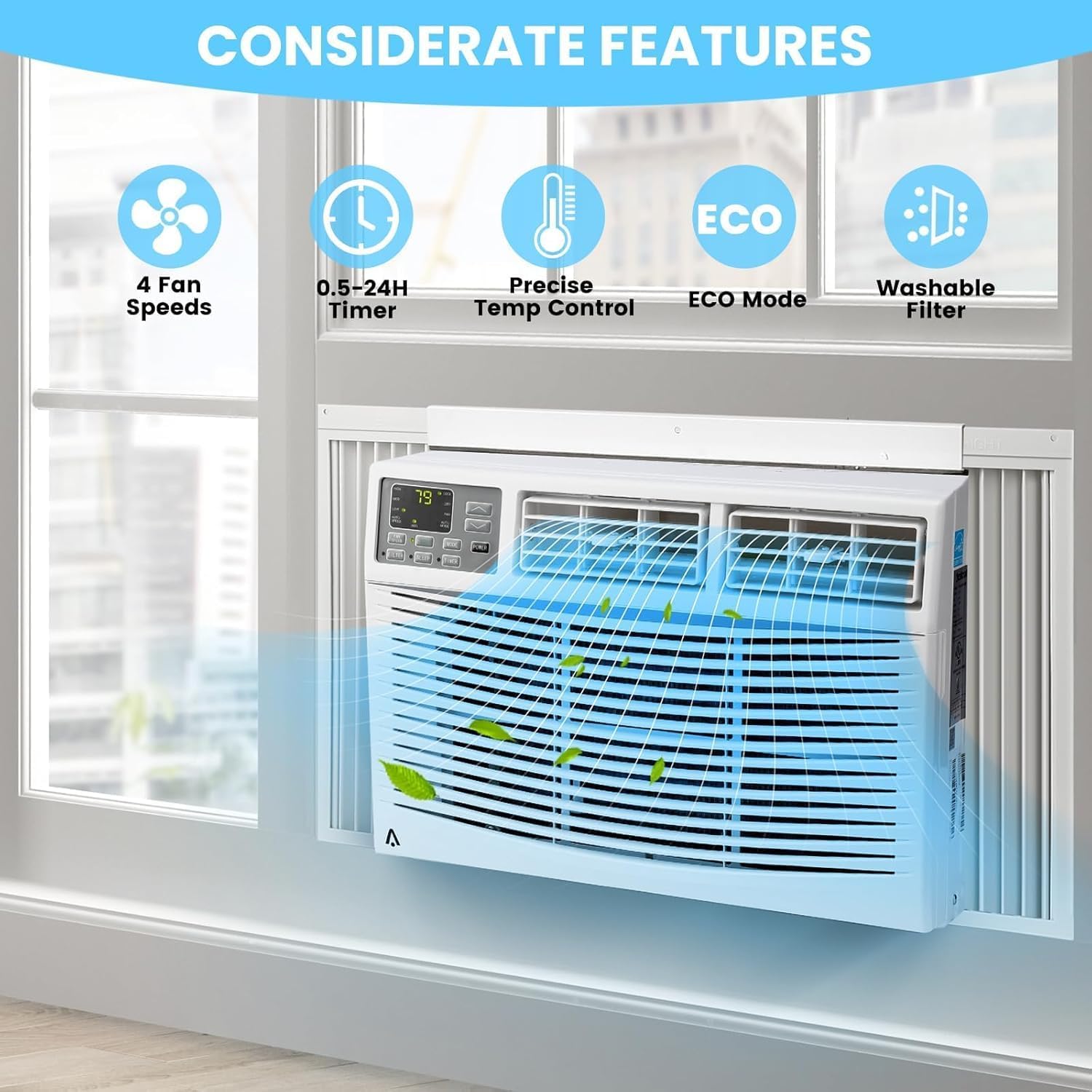 Fenster-Klimaanlage 8000 BTU, 115 V Wechselstrom-Einheit, kühlt bis zu 350 Quadratfuß, energiesparend mit Fernbedienung und App und Timer, perfekt für Schlafzimmer