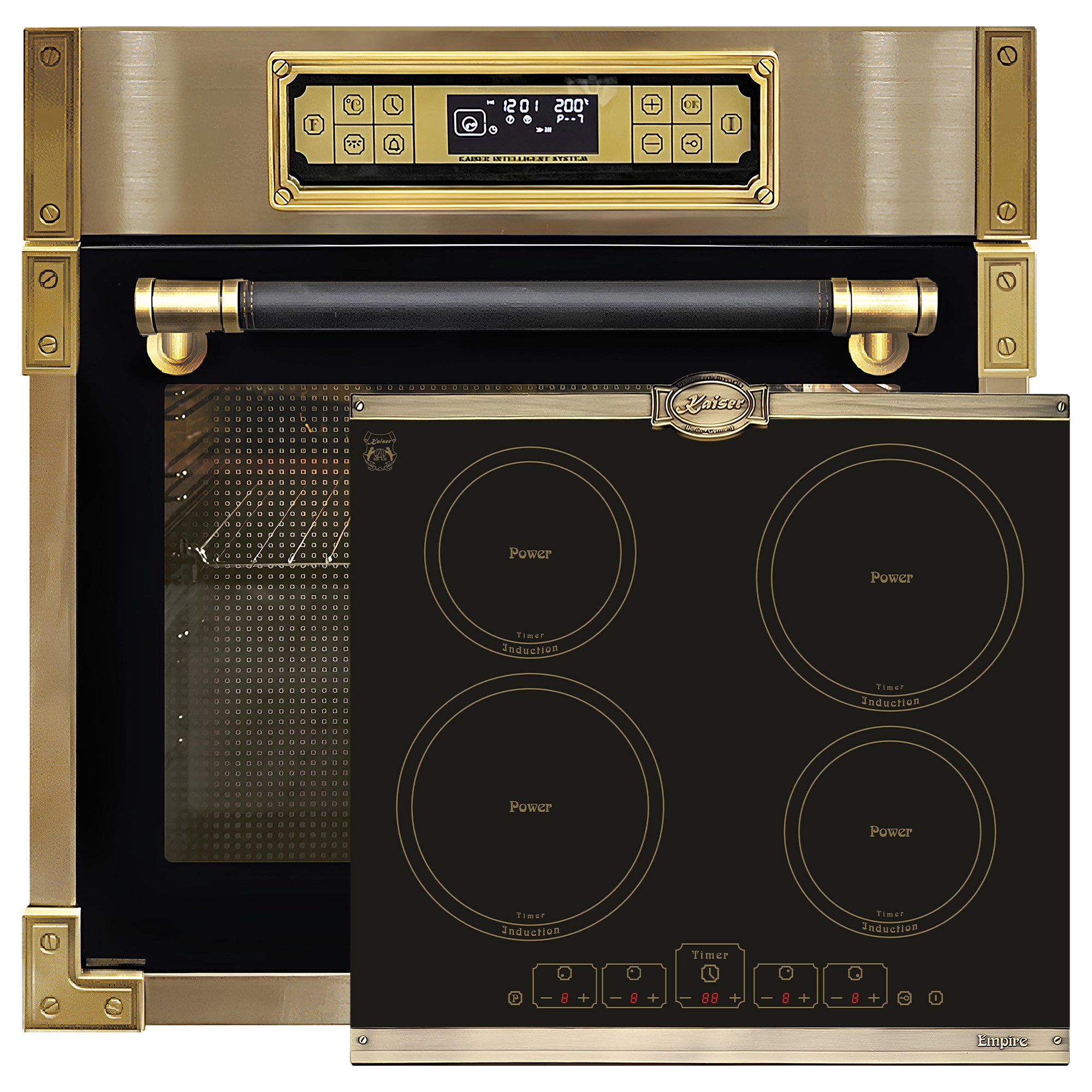 Backofen-Set Herd Set Autark Retro Einbau Backofen Elektro, 80 L mit Induktionskochfeld Autark 60 cm 4 Zonen mit Booster EH 6726 AD+KCT 6195 IEm