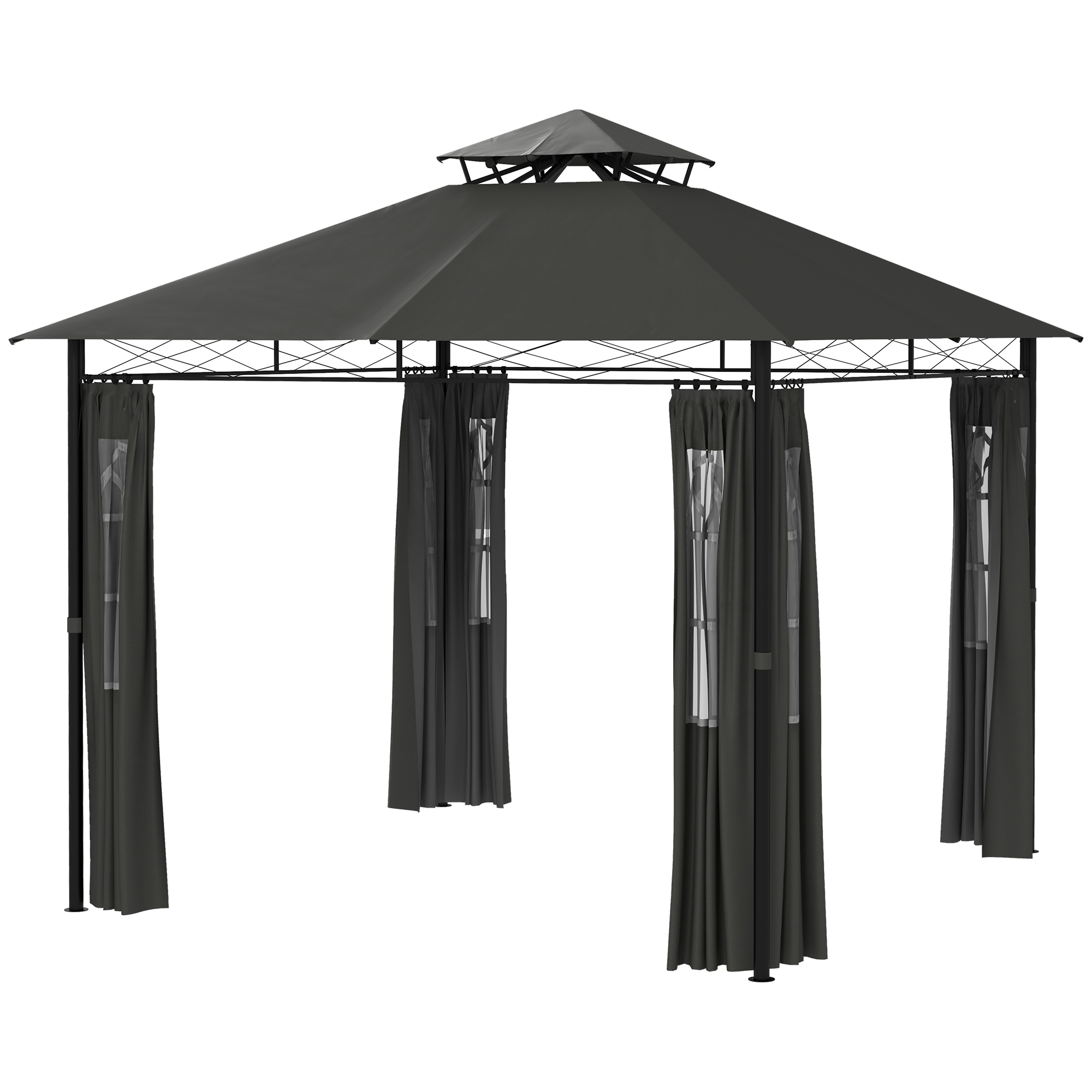 Outsunny Pavillon Partyzelt Gartenpavillon, 2,95 x 2,95 x 2, 85 m, Dunkelgrau