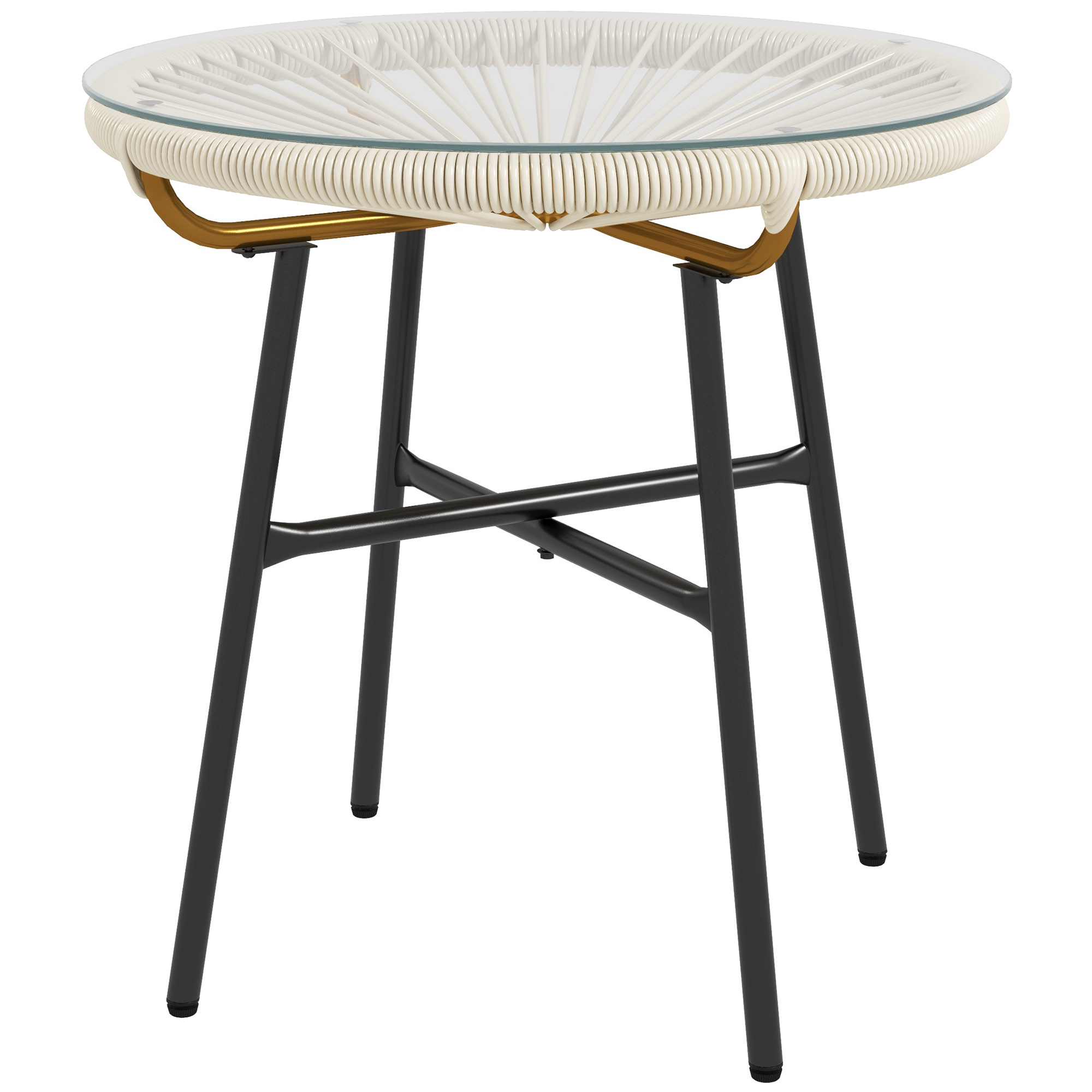 Outsunny Gartencouchtisch rund aus Rattanimitat Metall und gehärtetes Glas Ø 50 x 50 cm Creme