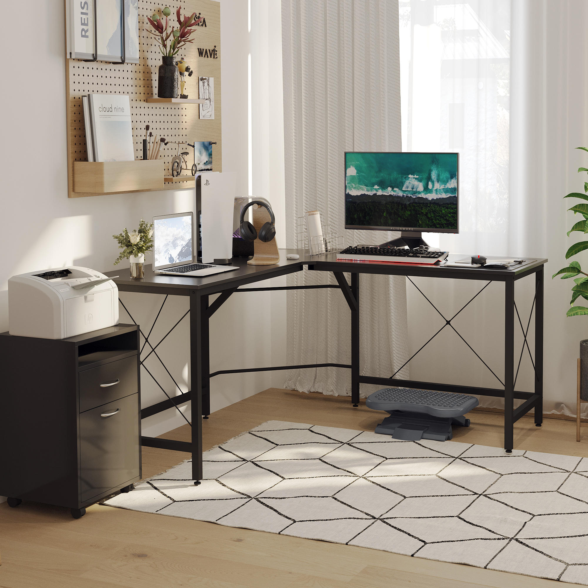 HOMCOM Computertisch Schreibtisch L-Form Eckschreibtisch Winkelschreibtisch MDF Schwarz 150 x 150 x 76 cm
