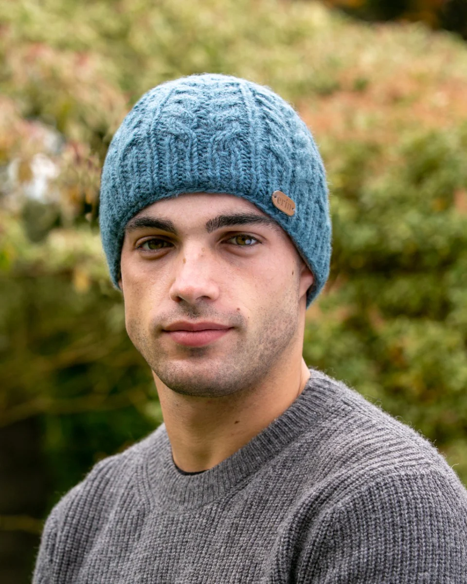 Erin Knitwear Aran Cable Pullon Hat , Denim Blue