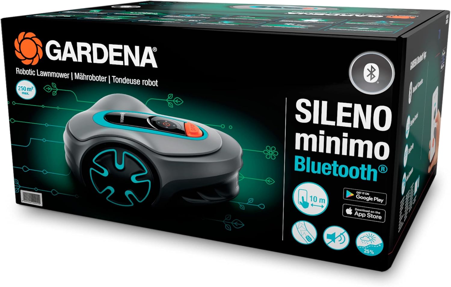 Gardena Mähroboter SILENO minimo 250 m2: intelligenter Rasenmäher mit optimaler Konnektivität, mit Gardena Bluetooth App programmierbar, DE-Version (15201-20)