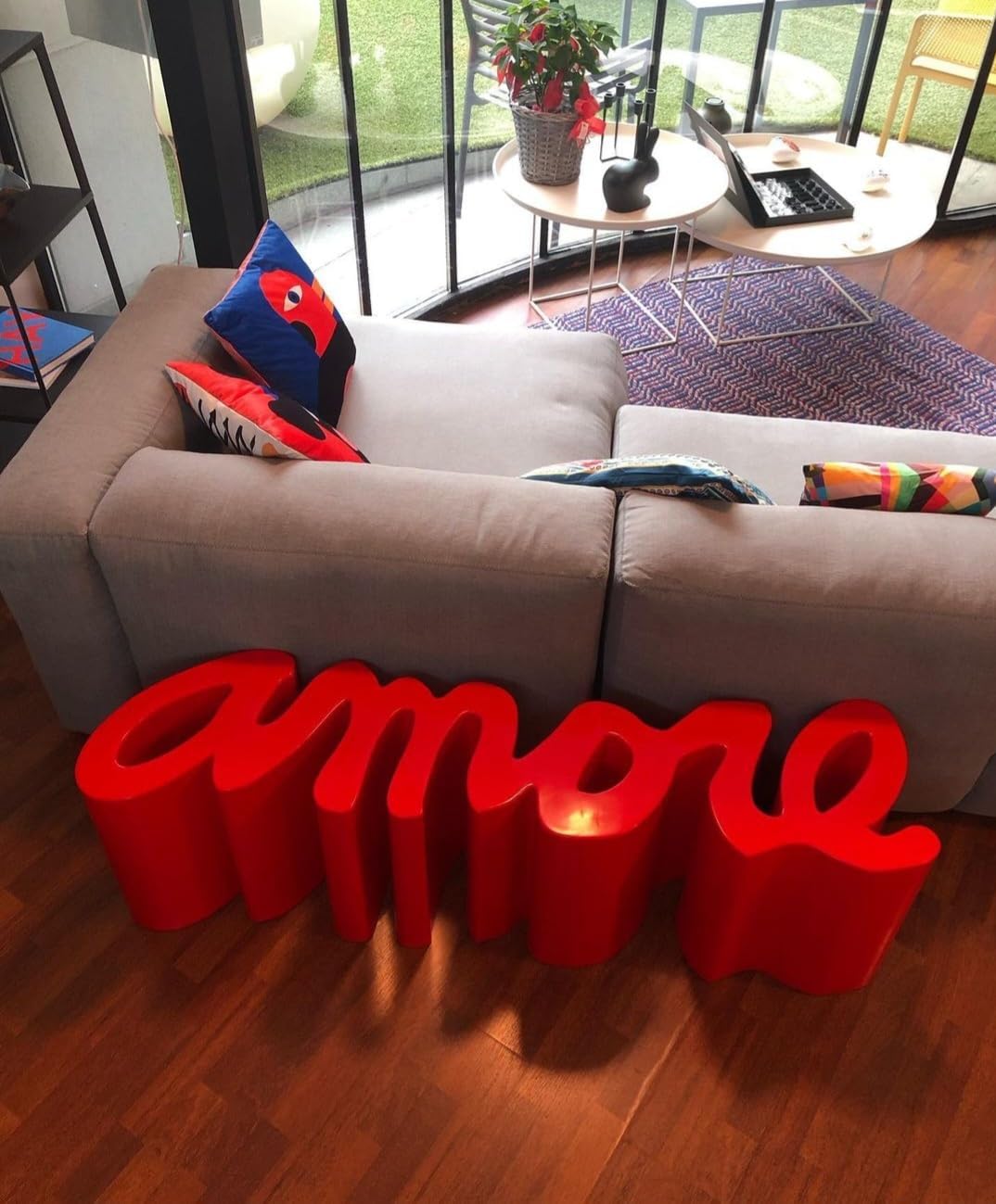 SLIDE Amore Bench, Red Colour, Furniture Bench by Design Made in Italy, L. 145 cm - P. 38 cm - H. 43 cm for Home, Garden, Terrace, Hotels, Bars, Restaurants