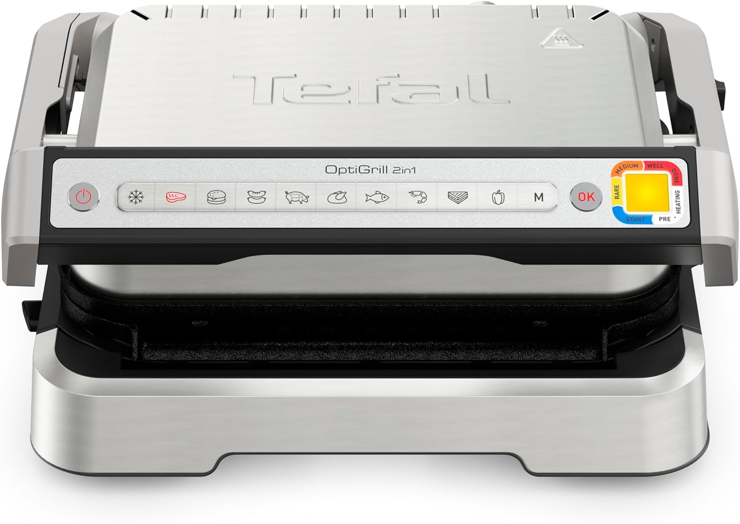TEFAL OptiGrill 2in1 GC773D10, Edelstahl, Metall, Rechteckig, Tasten, Drehregler, Rost, 600 cm?