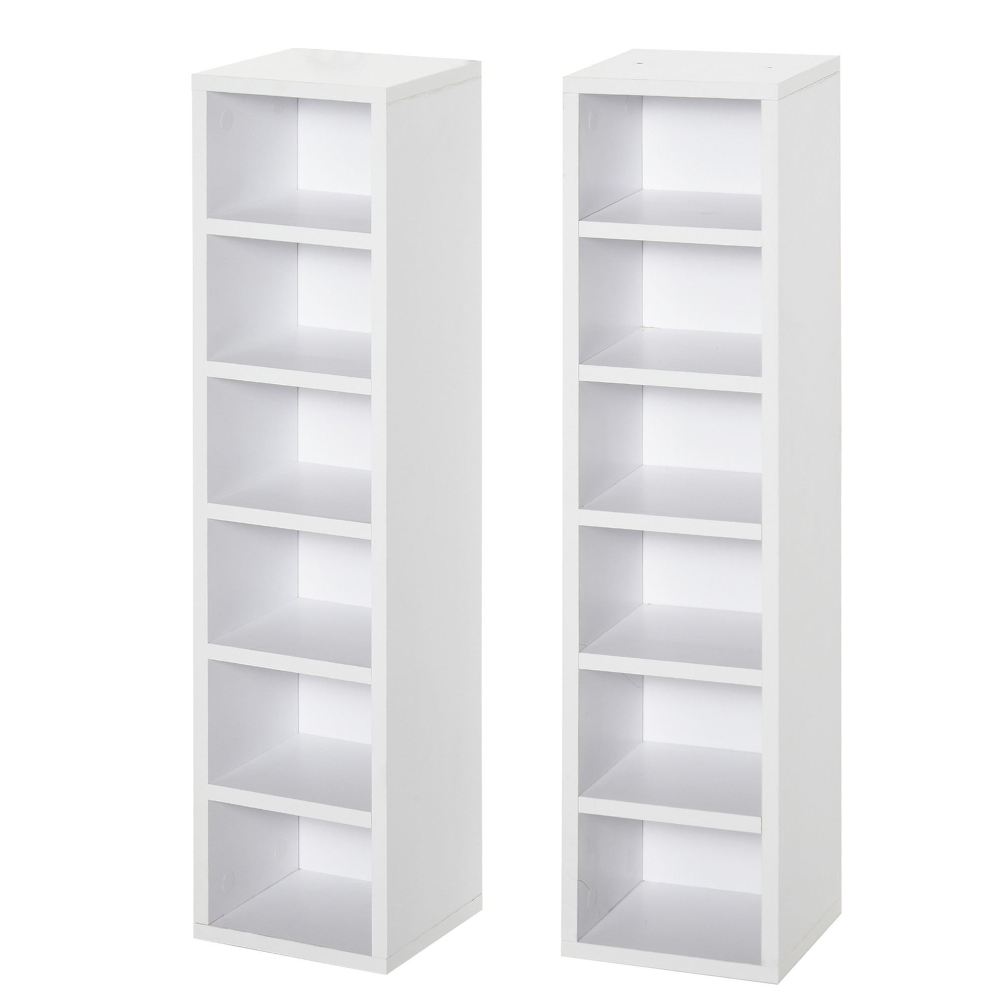HOMCOM CD-Ständer 2er Set CD-Regal Holzregal Standregal mit 12 offenen Ablagefächern Medienrega Dekoregal Aufbewahrung Weiß 21 x 19,2 x 88,3 cm