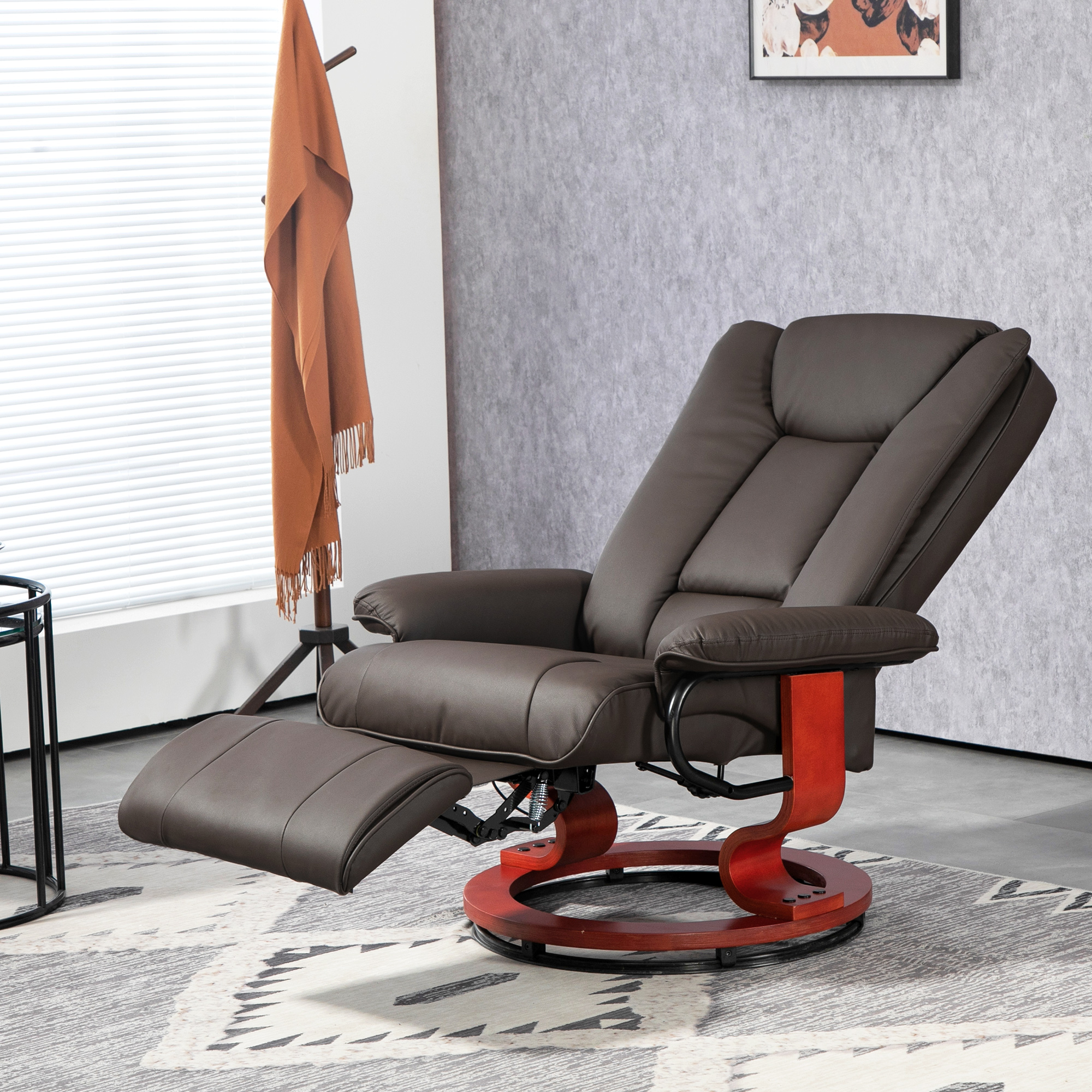 HOMCOM Relaxsessel mit Liegefunktion, drehbar, bis 150 kg, Kunstlederbezug, Stahlrahmen, Braun