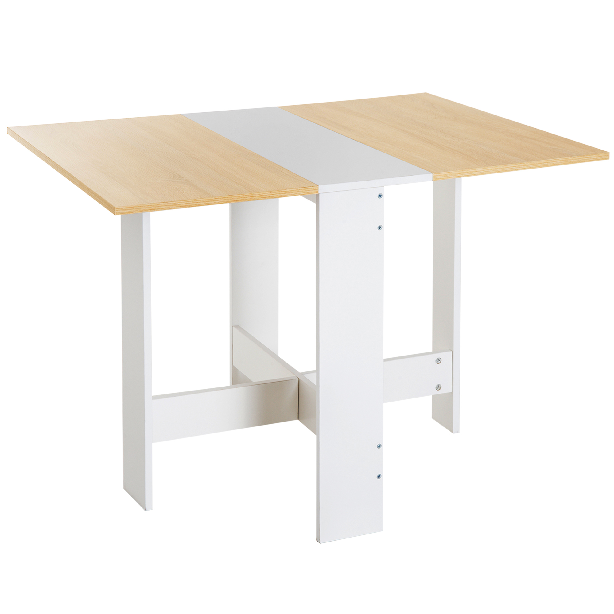 HOMCOM Klapptisch, Esstisch mit klappbarer Arbeitsplatte, Schreibtisch, Arbeitsstation, Beistelltisch, Spanplatte, Eiche, Weiß, 103 x 76 x 73,5  cm
