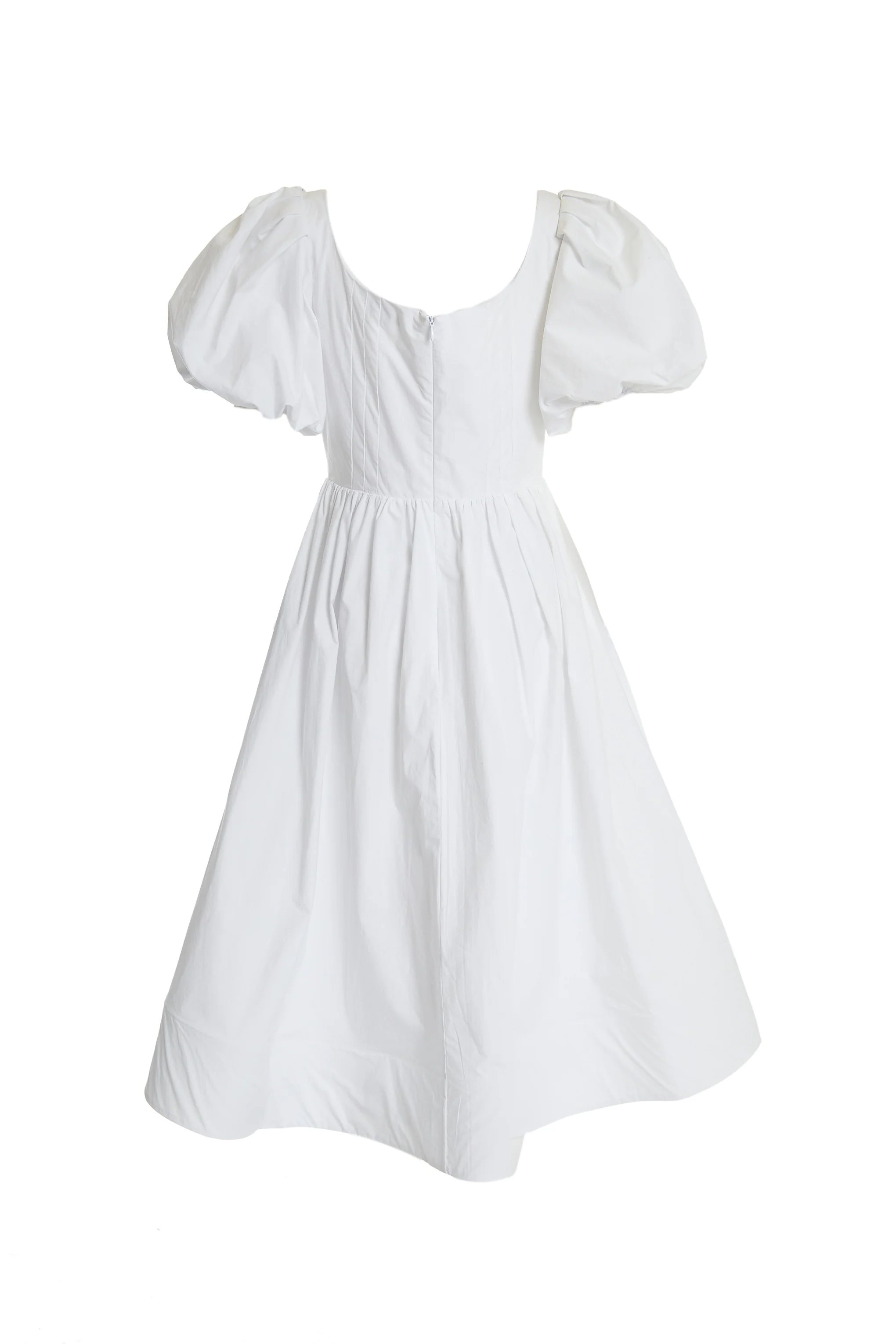 Madison White Puff-Sleeve Corset Midi Skater-Dress