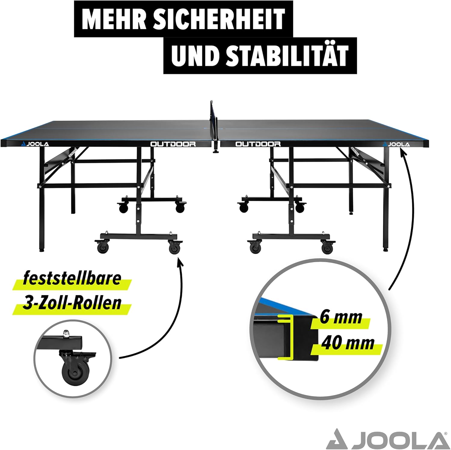 JOOLA Tavolo da ping pong professionale per esterni, 6 mm, superficie composita in alluminio, resistente alle intemperie, pieghevole, con rete inclusa