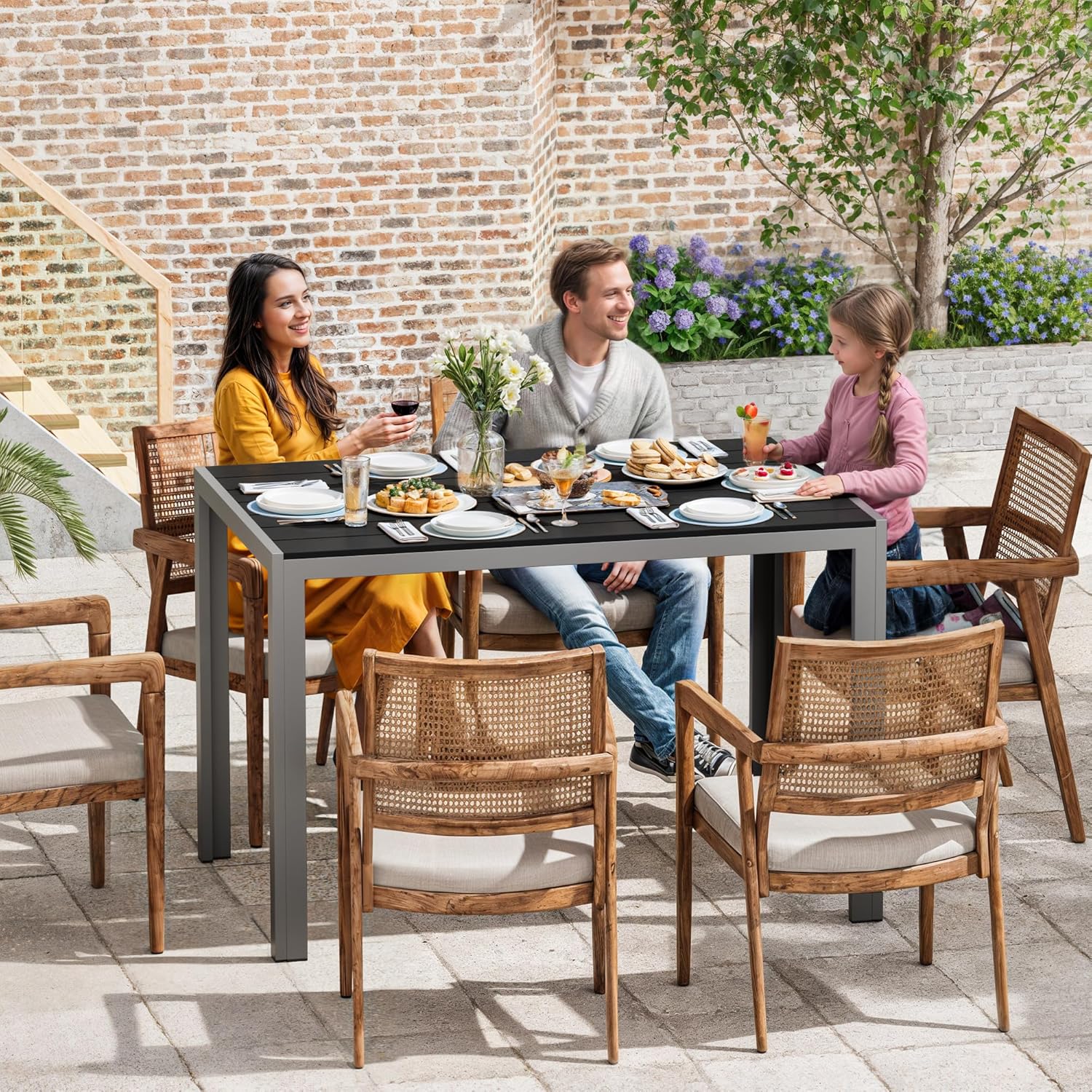 Amopatio Gartentisch Wetterfest 110×70 cm, WPC Balkontisch Aluminium, Rechteckiger Terrassentisch UV-beständig Gartenmöbel für Garten & Outdoor, Moderner Esstisch Grau-Schwarz