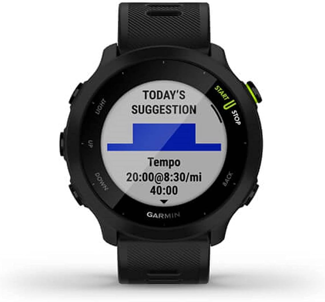 Garmin Forerunner 55 GPS Running Smartwatch, Heart Rate Monitor, PacePro, 2-Week Battery, Black