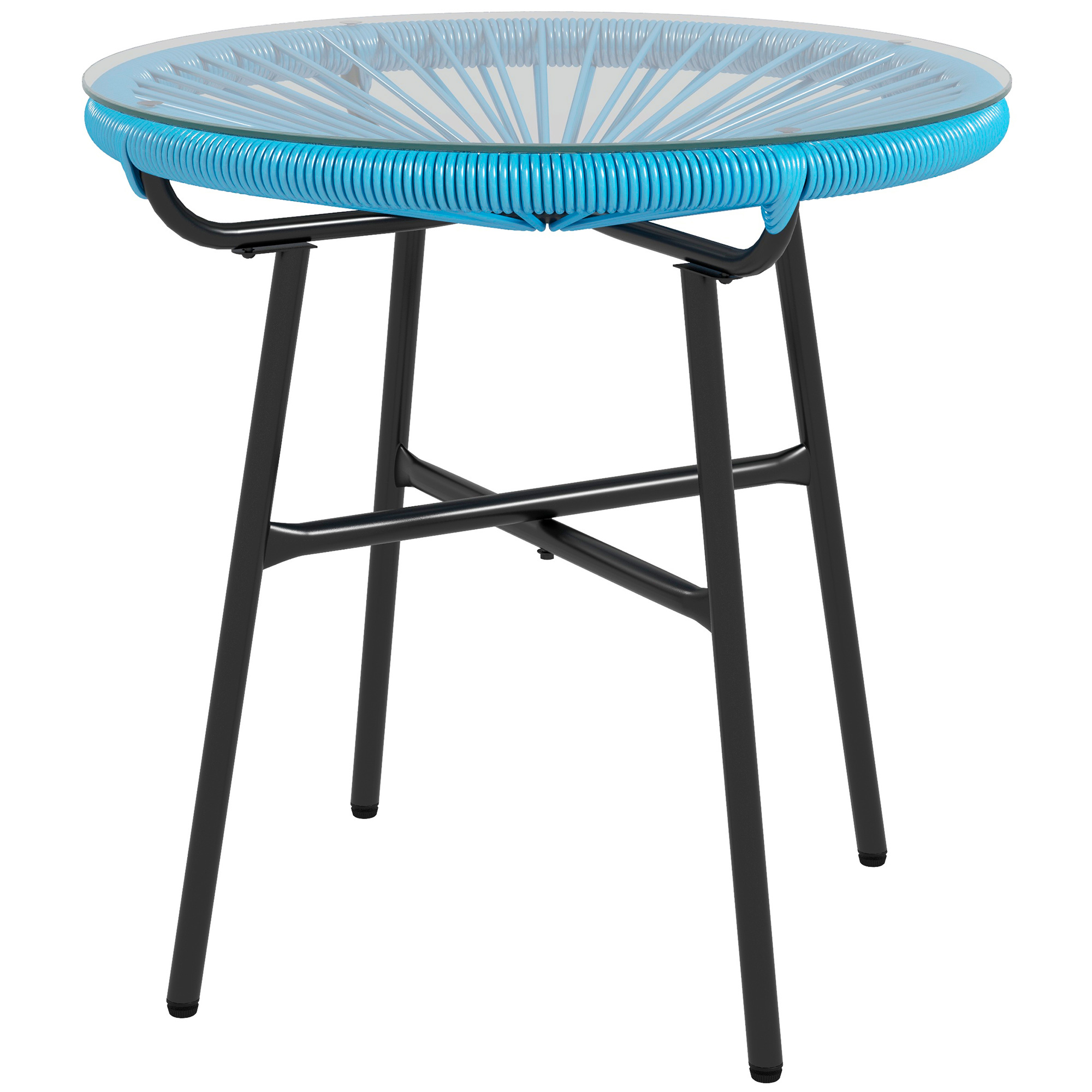 Outsunny Gartencouchtisch rund aus Kunstharz Rattanmetall und gehärtetes Glasplatte Ø 50 x 50H cm