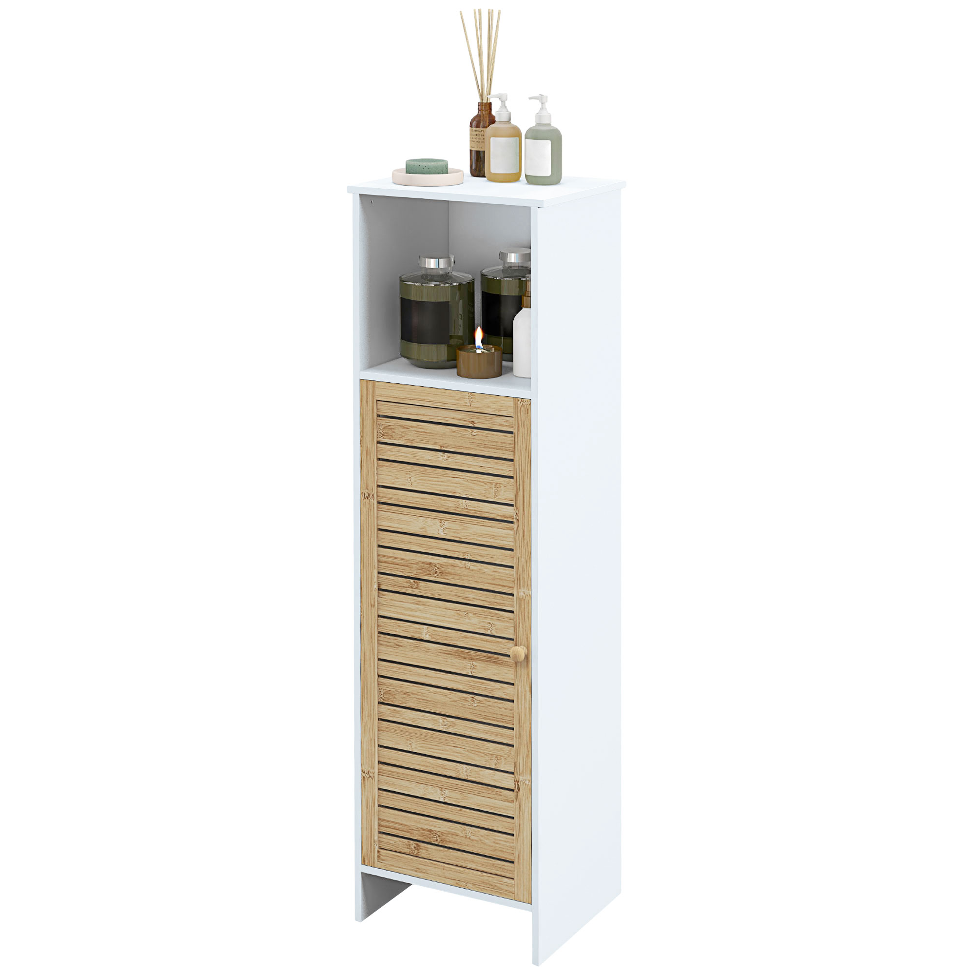 HOMCOM Badezimmerschrank Badezimmerschrank mit 1 offenen Fach und 1 Schrank mit 2 Ebenen, 35 x 30 x 120 cm weiß