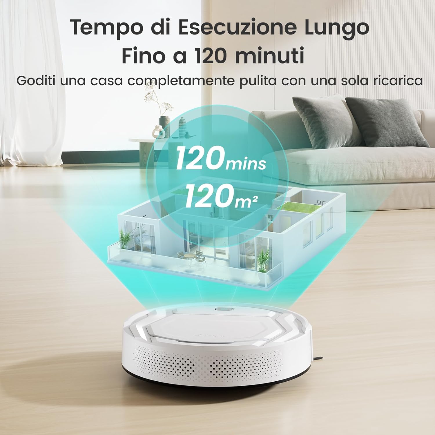 Lefant Robot Aspirapolvere con 2200Pa, Senza Grovigli,7,6cm Ultra Sottile,Autocaricante,Wi-Fi/App/Alexa,120 Minuti,6 Modalit脿 di Pulizia,Ideale per Peli di Animali Domestici,Pavimenti Duri M210-Pro