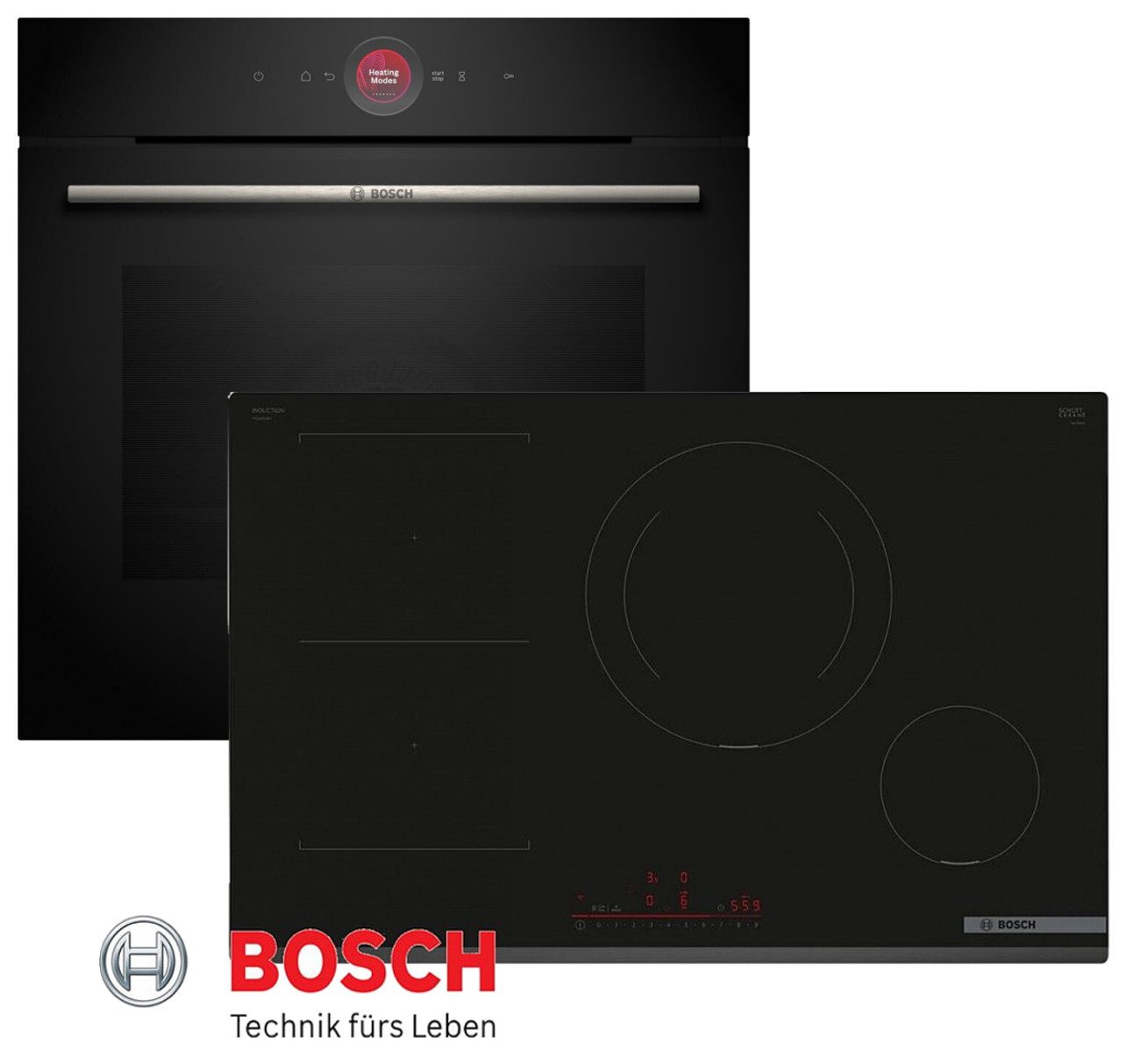 Induktions Herd-Set HBG7341B1 Autark Einbaubackofen Serie 8 mit Indiktionkochfeld 80cm
